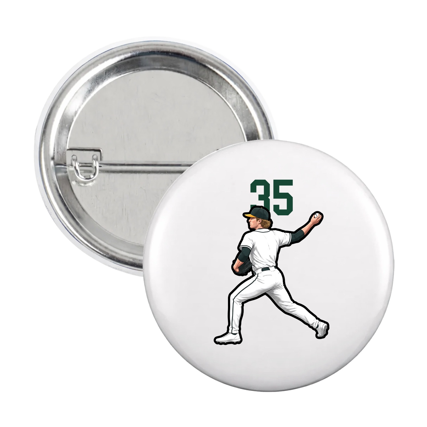 Game Day Button — Number Top in White