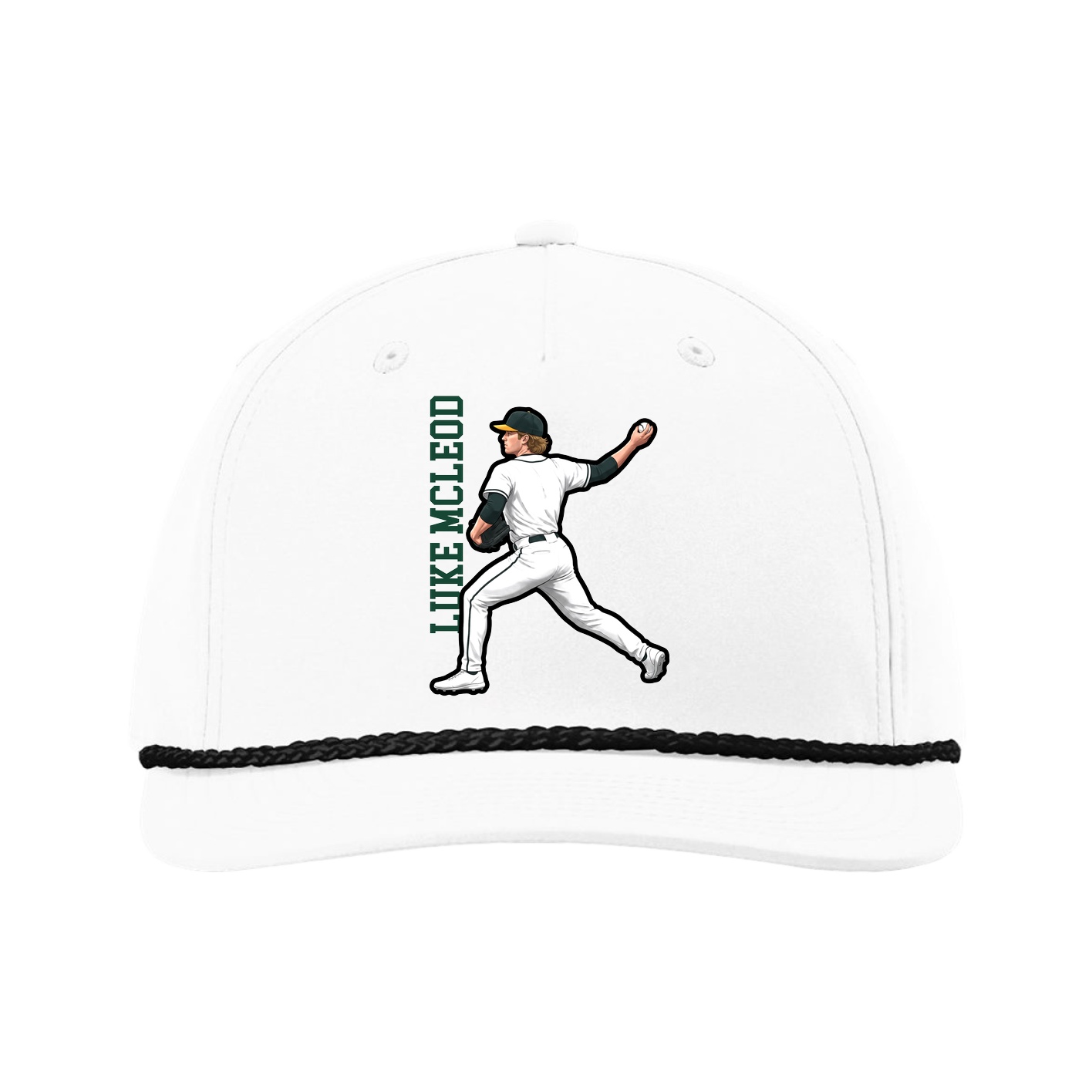 Five-Panel Classic Rope Cap — Name Vertical in White