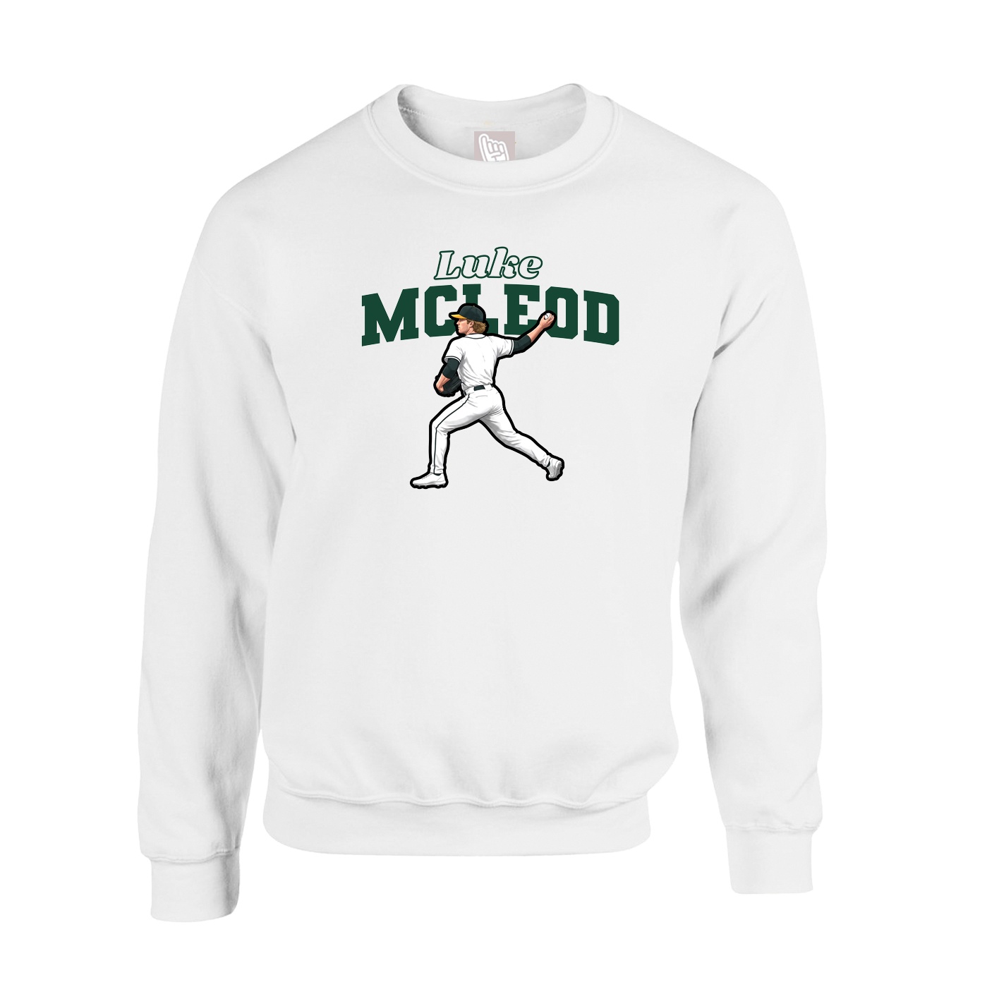 Fleece Crew — Name Arch in White