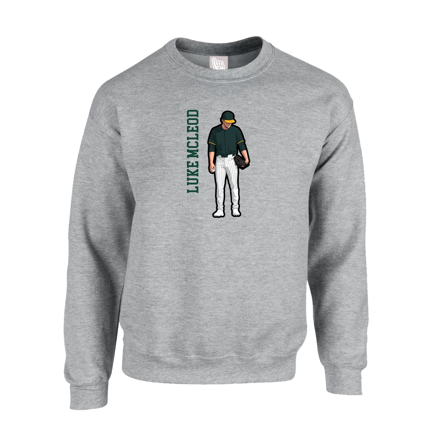 Fleece Crew — Name Vertical in Grey