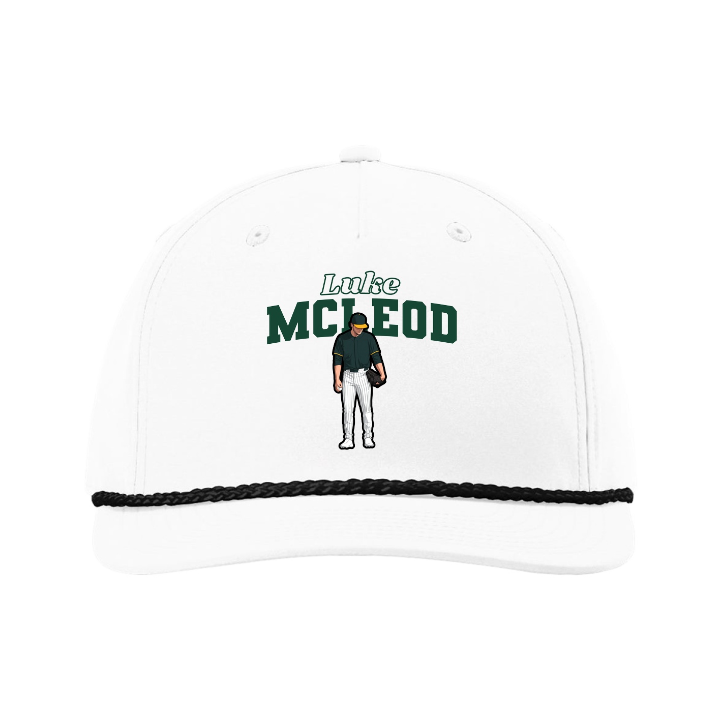 Five-Panel Classic Rope Cap — Name Arch in White