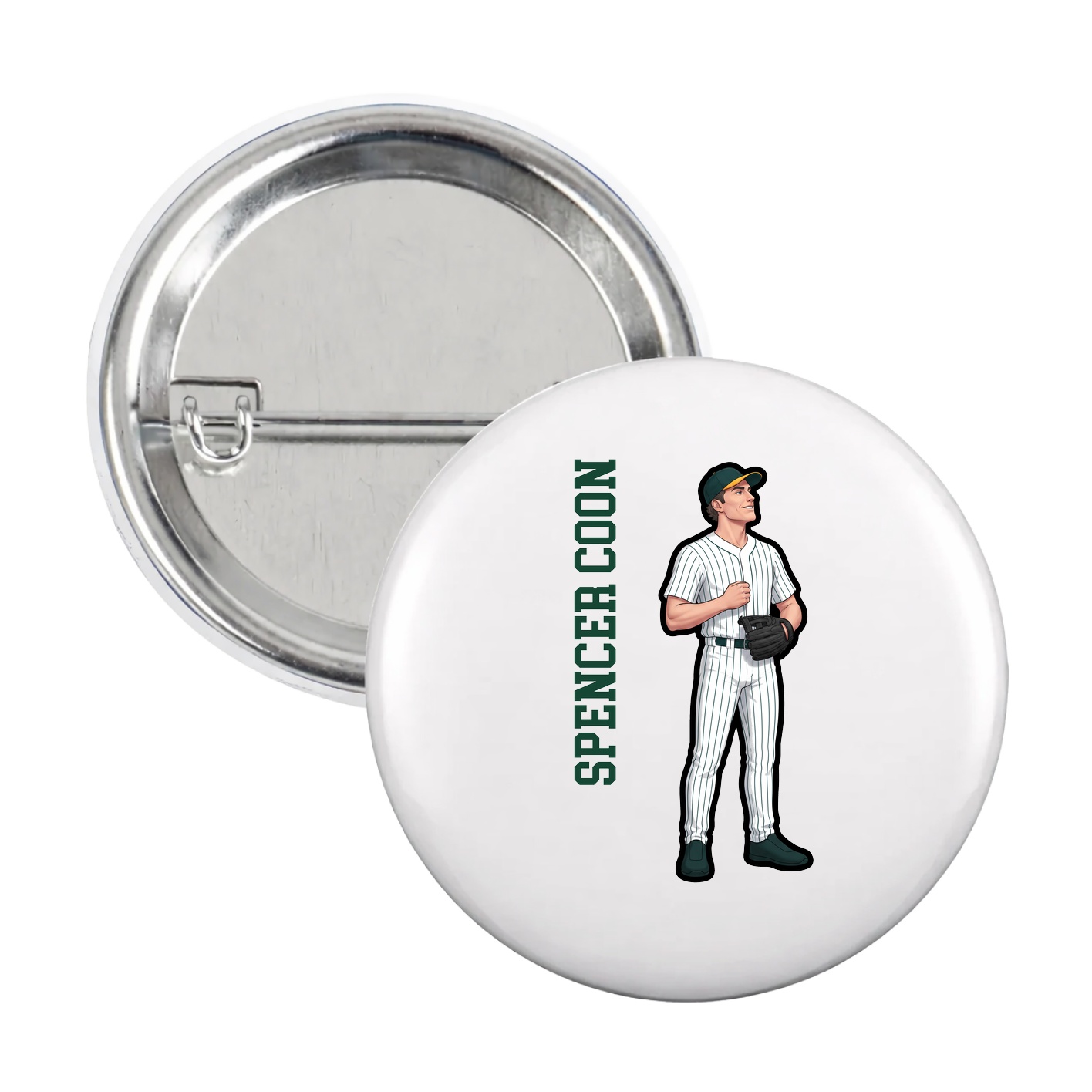 Game Day Button — Name Vertical in White
