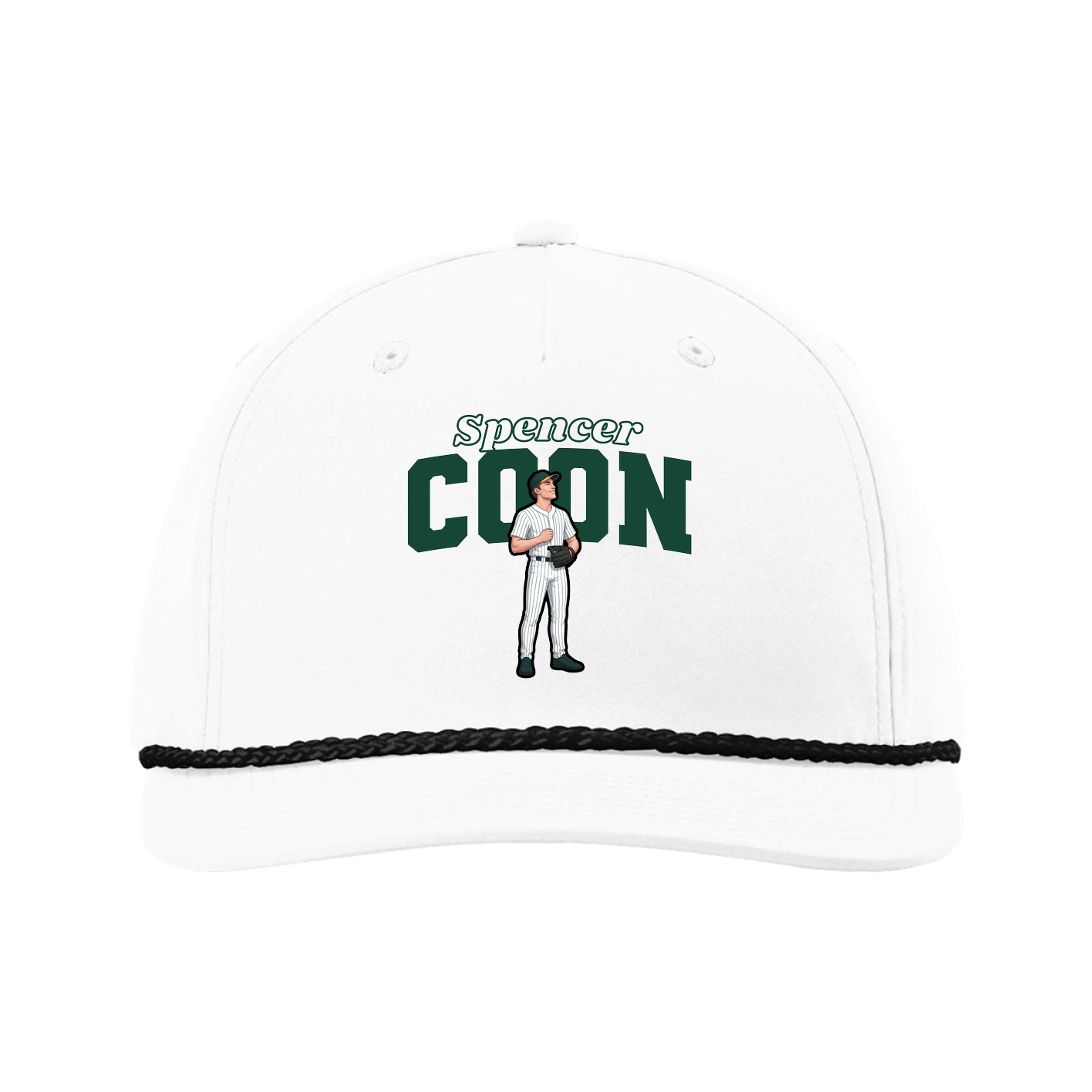 Five-Panel Classic Rope Cap — Name Arch in White
