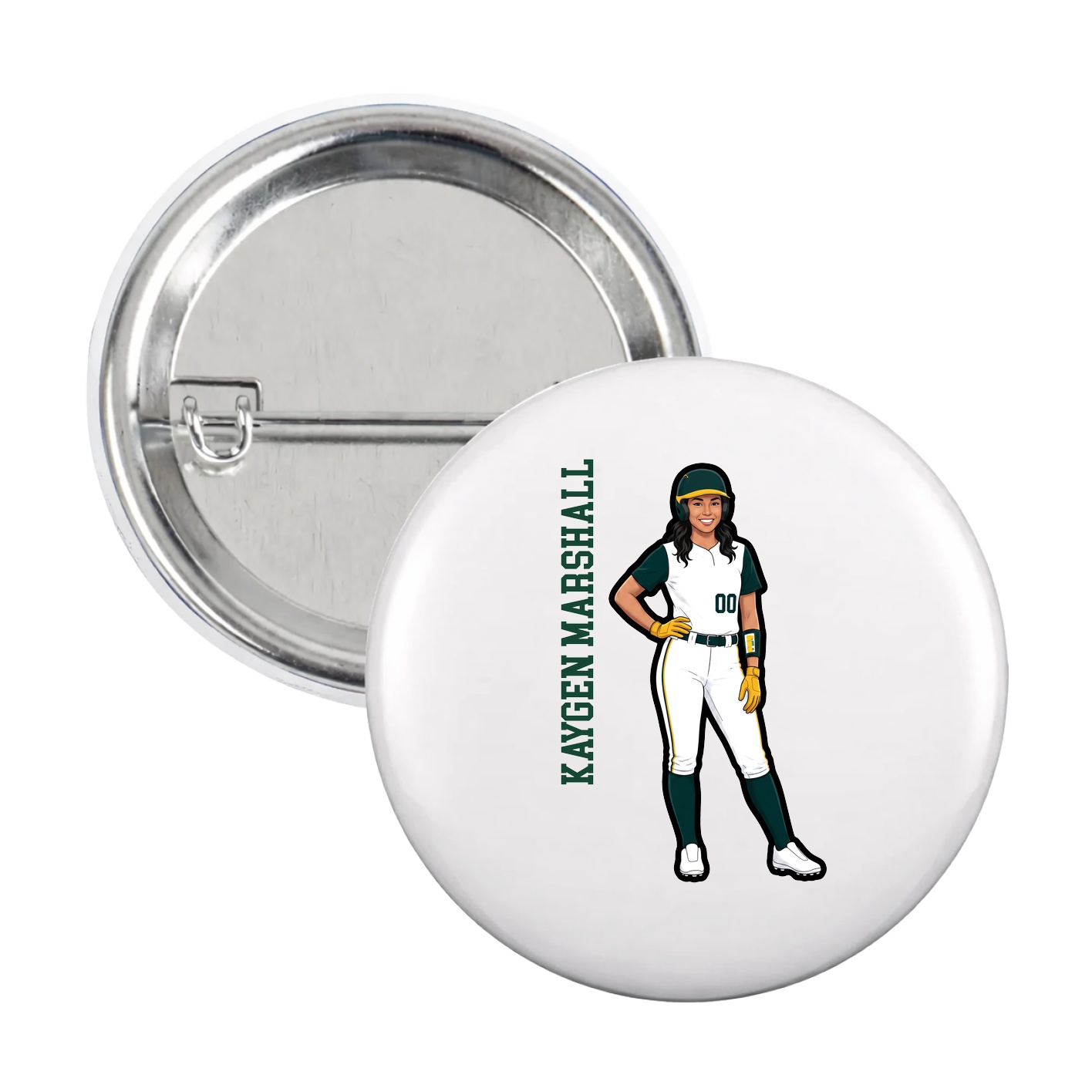 Game Day Button — Name Vertical in White