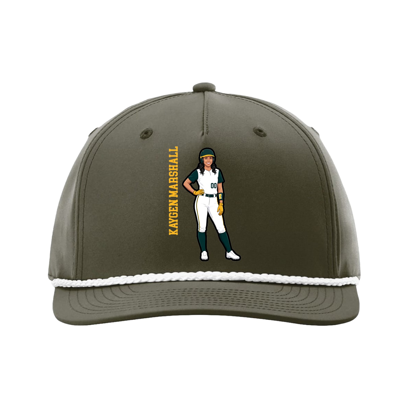 Five-Panel Classic Rope Cap — Name Vertical in Green