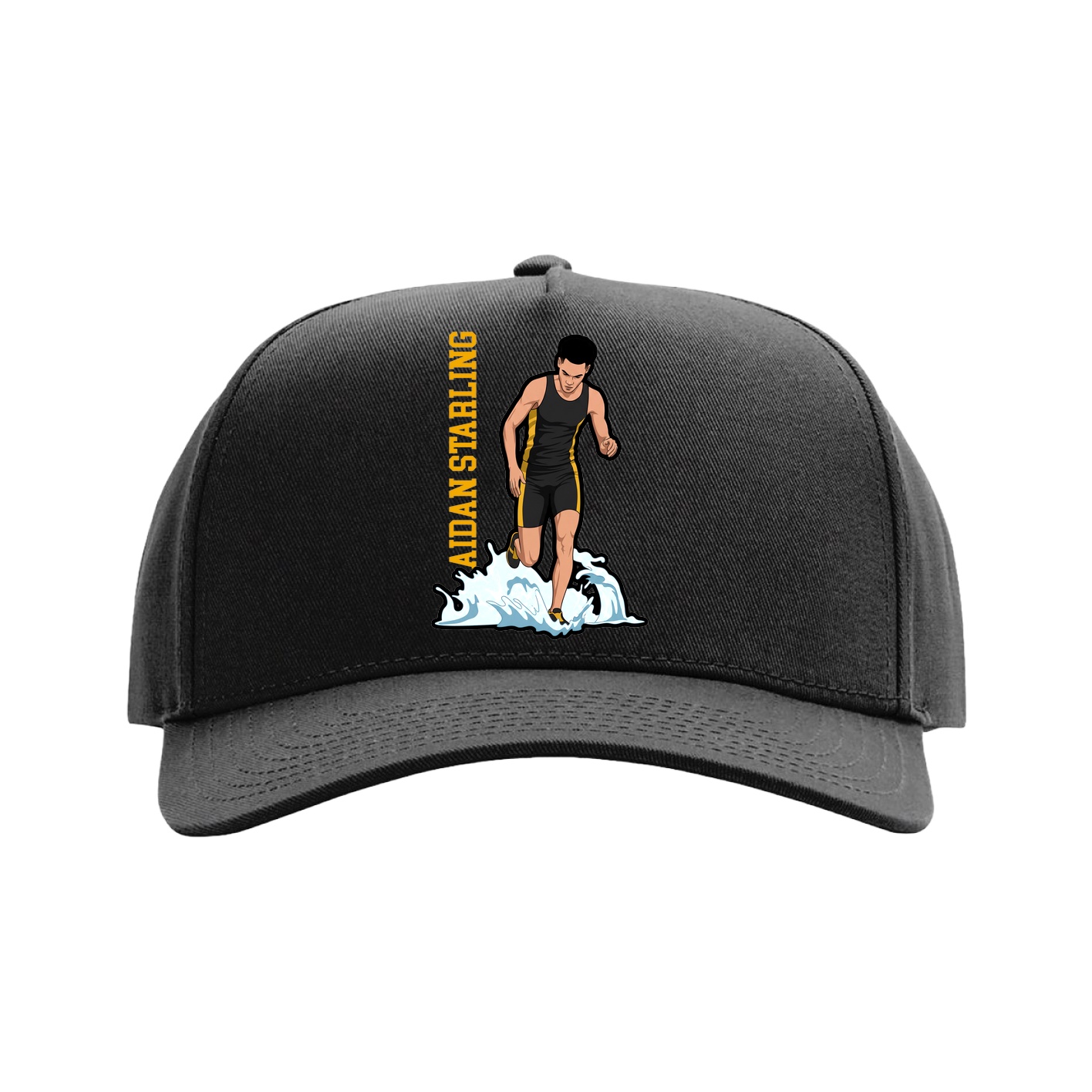 Full Fabric Five-Panel Champ Cap — Name Vertical in Black