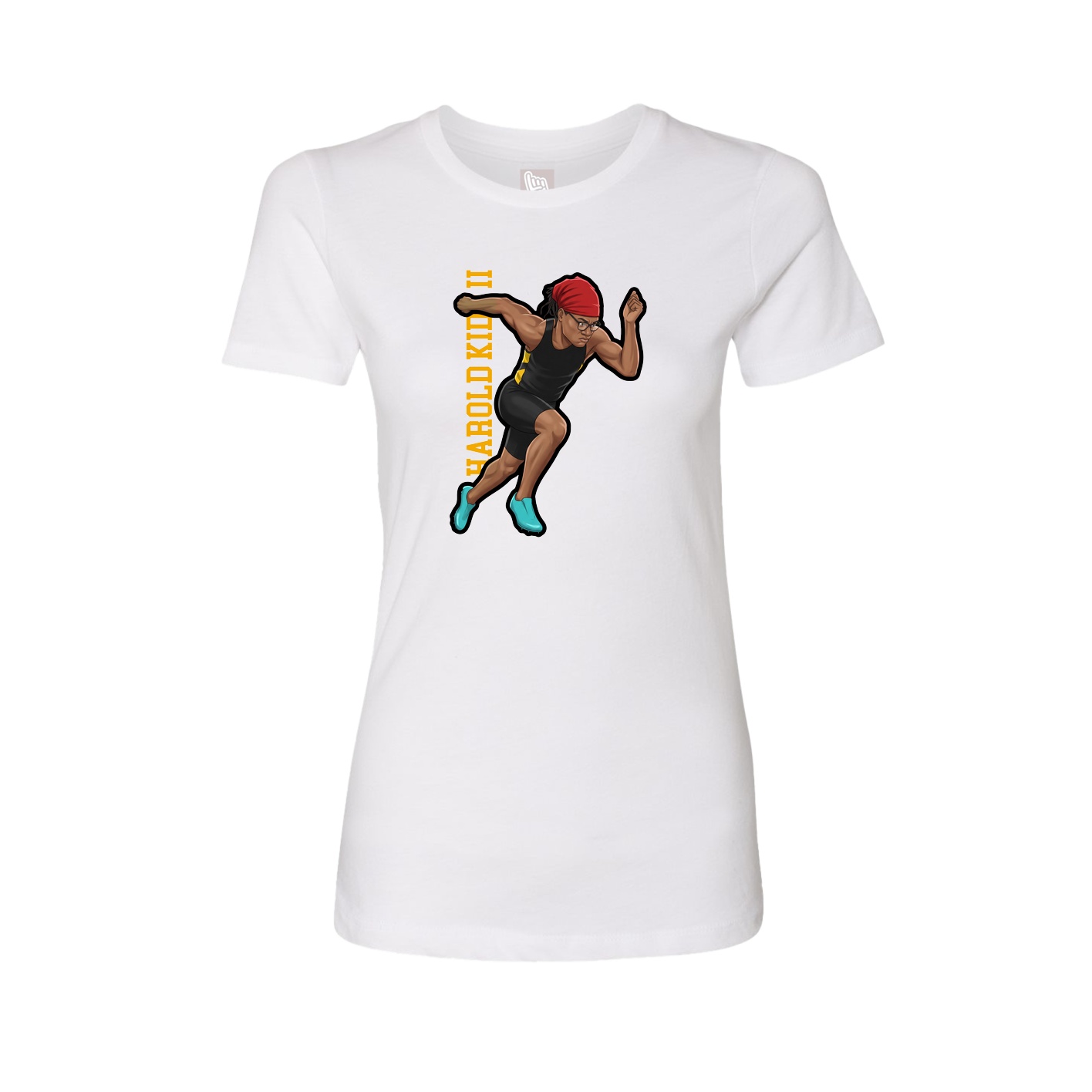 Fitted Women's Tee — Name Vertical in White