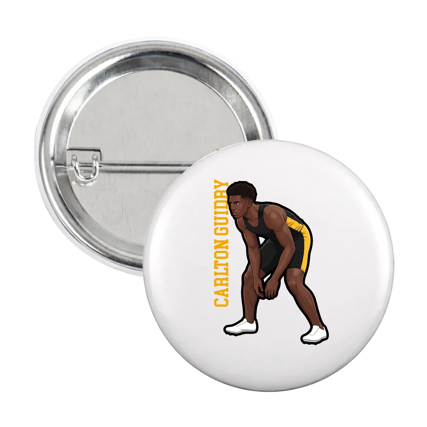 Game Day Button — Name Vertical in White