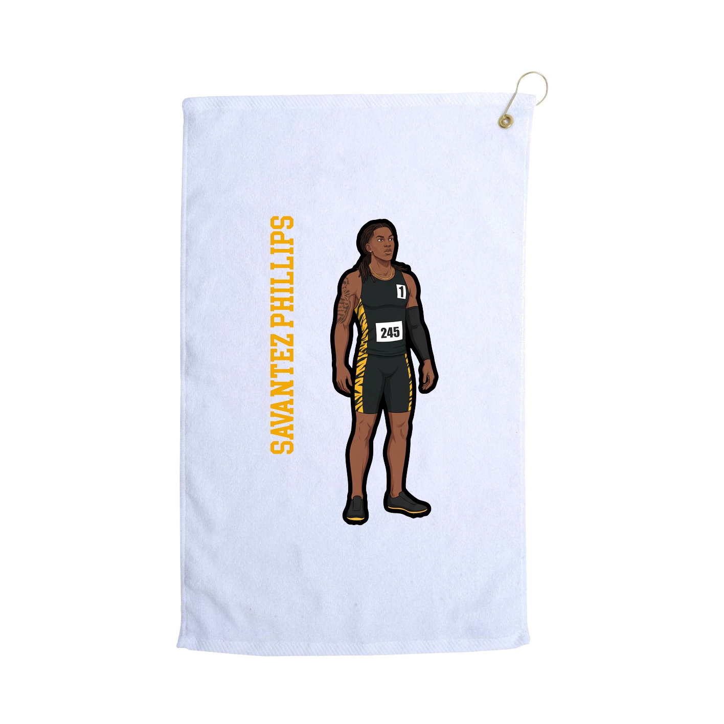 Golf Towel — Name Vertical in White