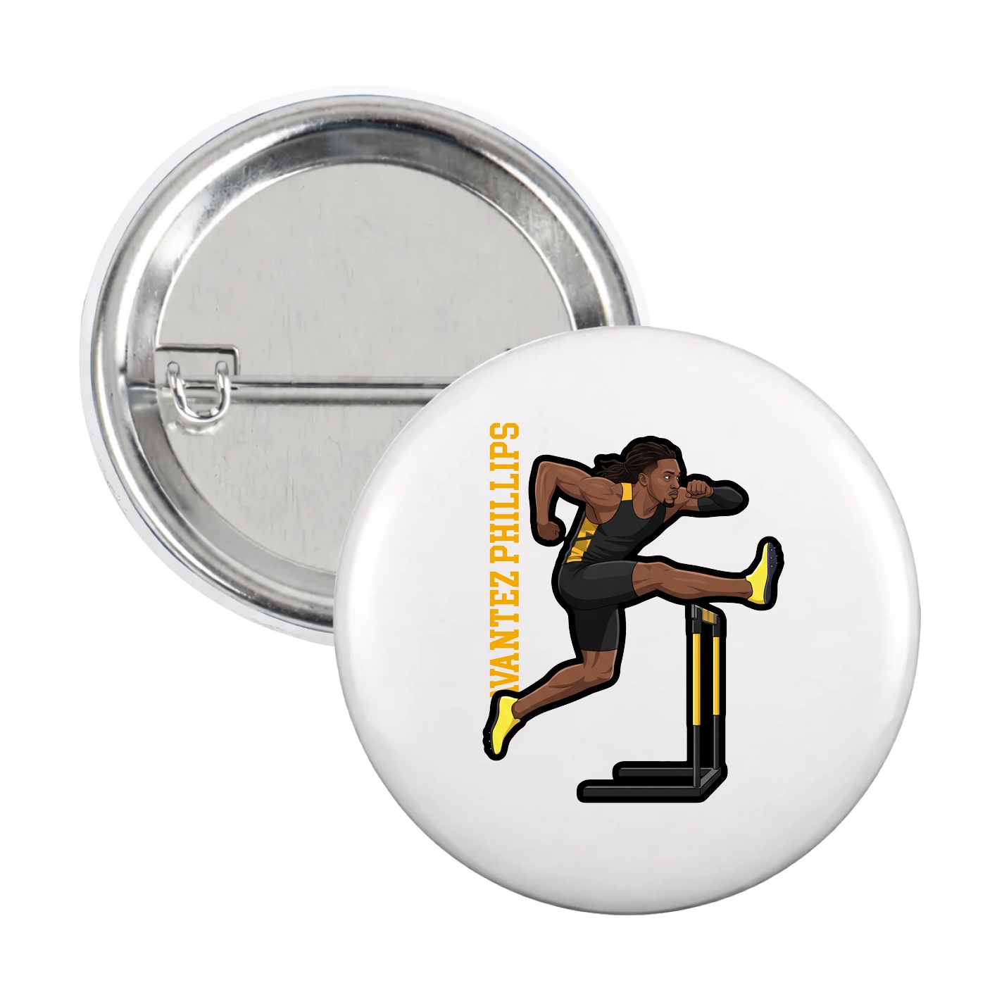 Game Day Button — Name Vertical in White