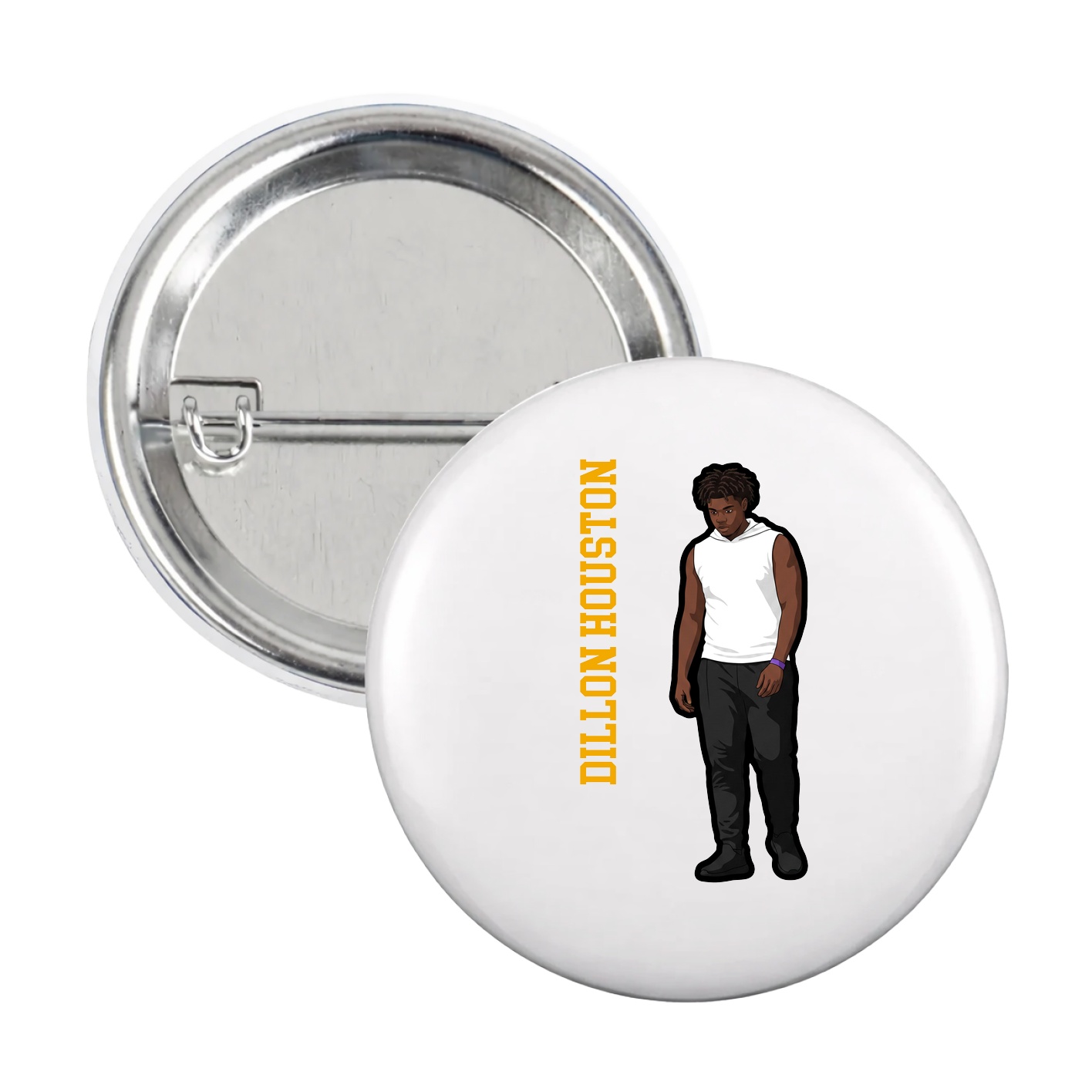 Game Day Button — Name Vertical in White