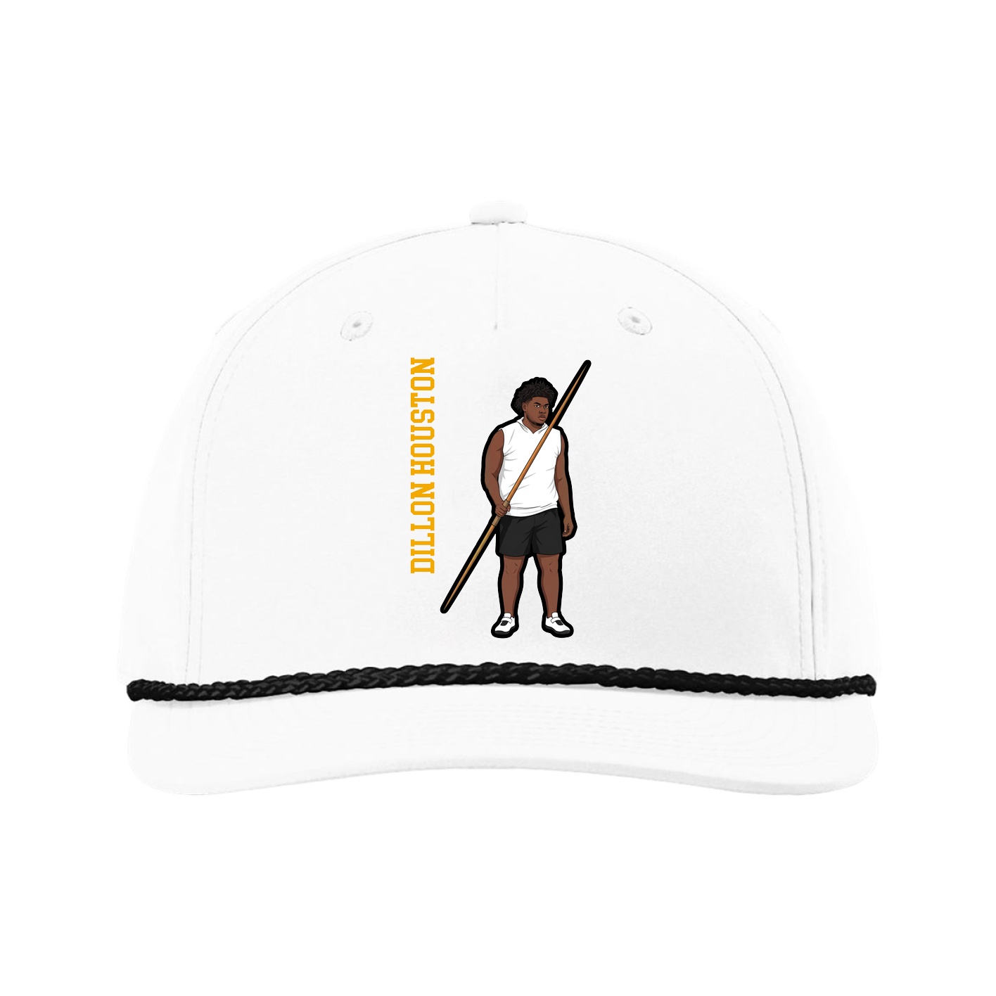 Five-Panel Classic Rope Cap — Name Vertical in White