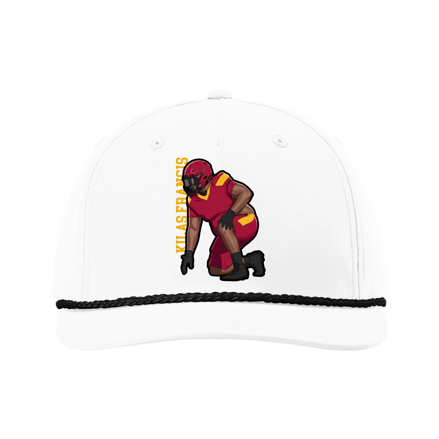 Five-Panel Classic Rope Cap — Name Vertical in White