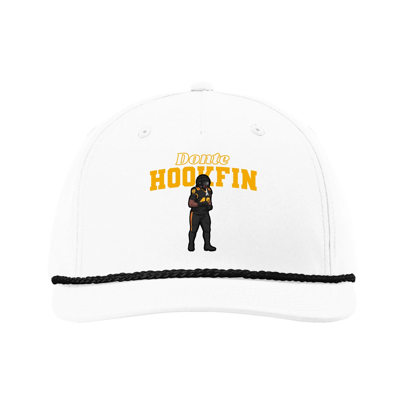 Five-Panel Classic Rope Cap — Name Arch in White