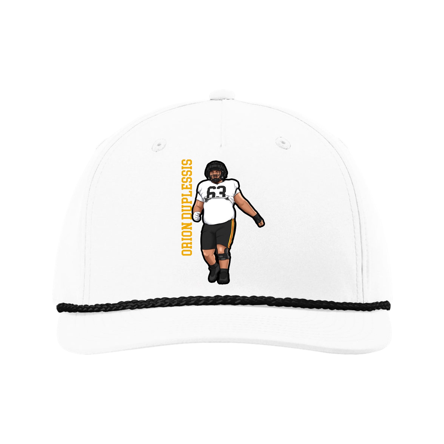 Five-Panel Classic Rope Cap — Name Vertical in White