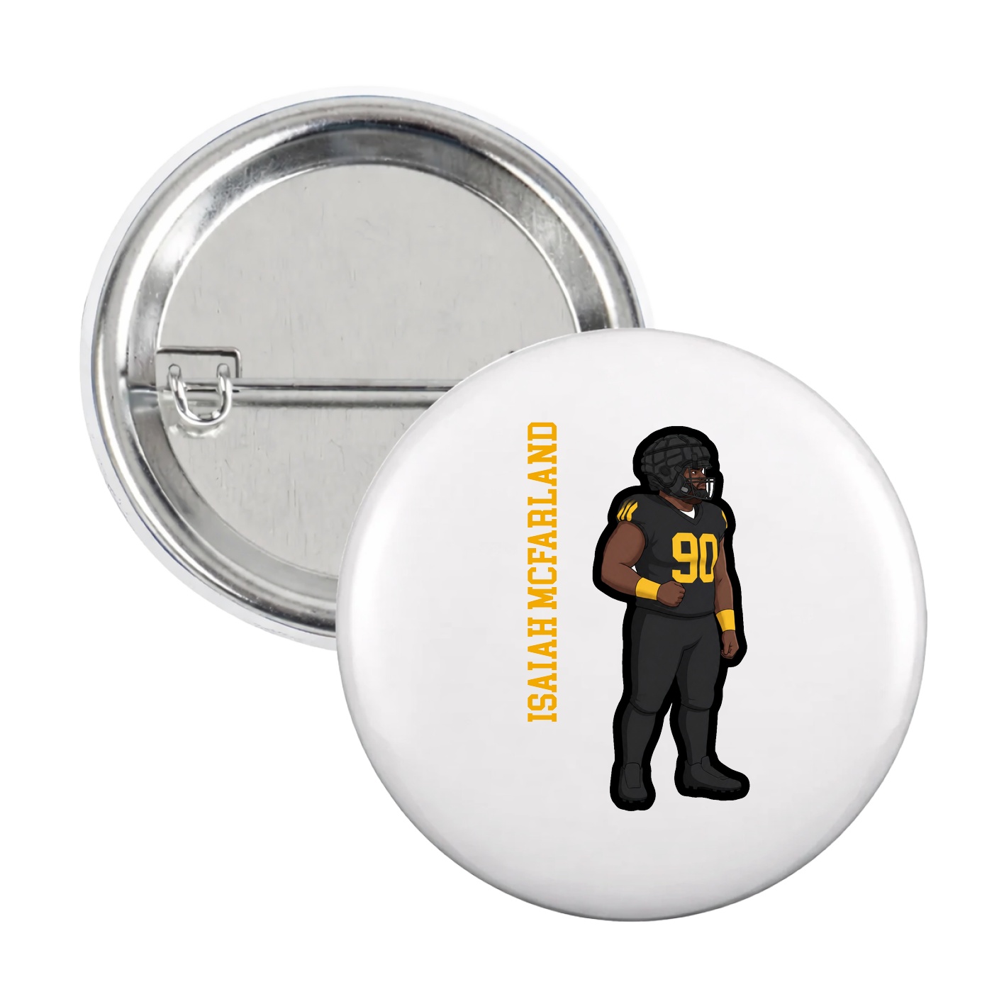 Game Day Button — Name Vertical in White