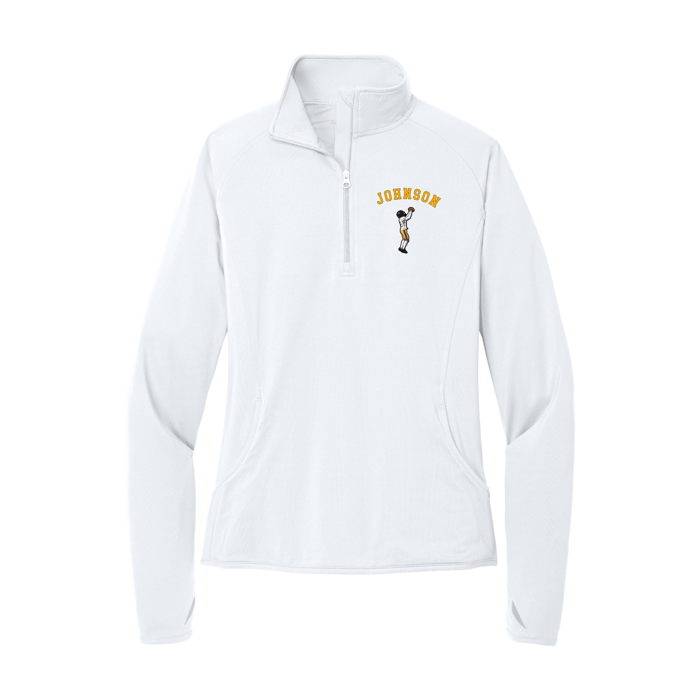 Women's Q-Zip Pullover — Shirsey Arch in White