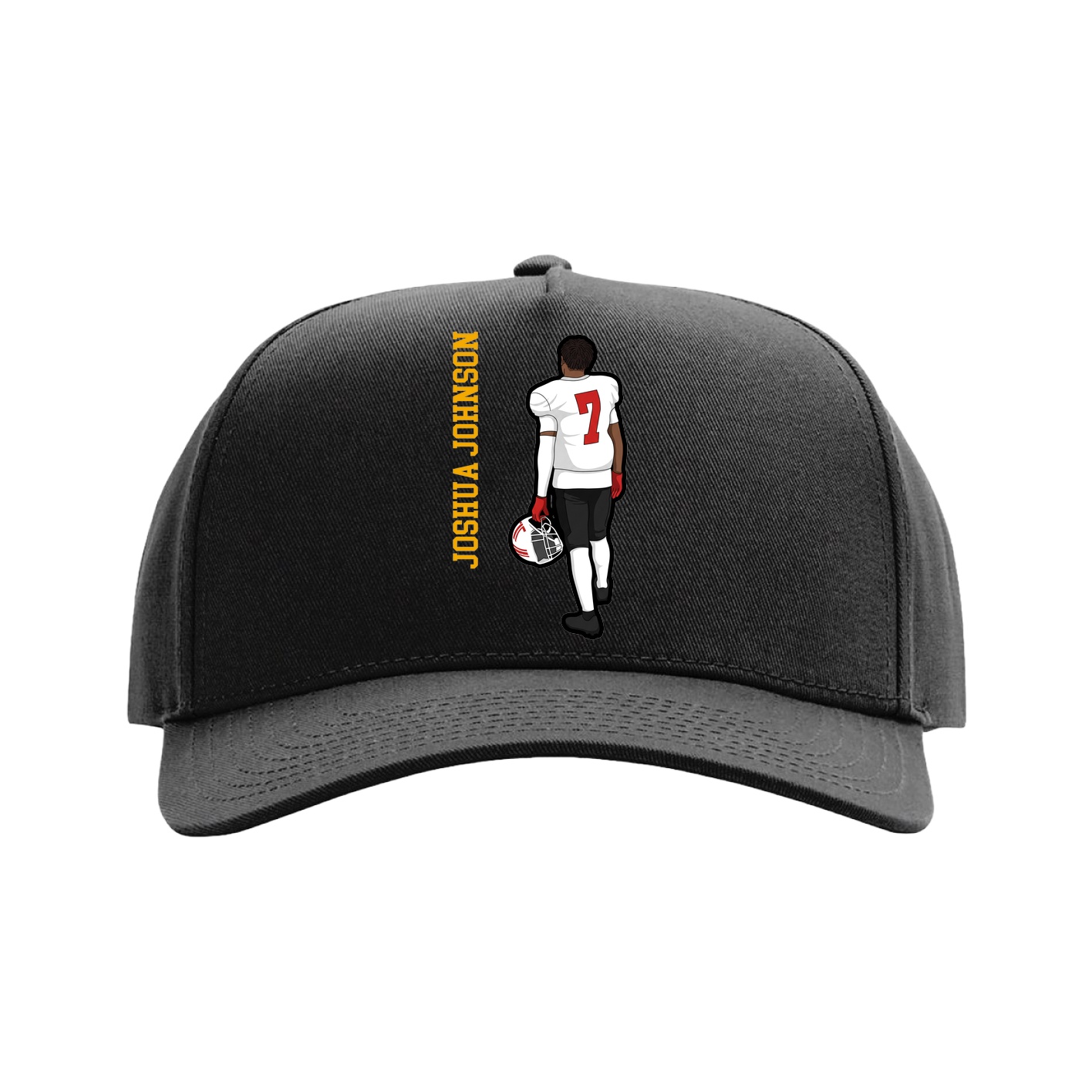Full Fabric Five-Panel Champ Cap — Name Vertical in Black