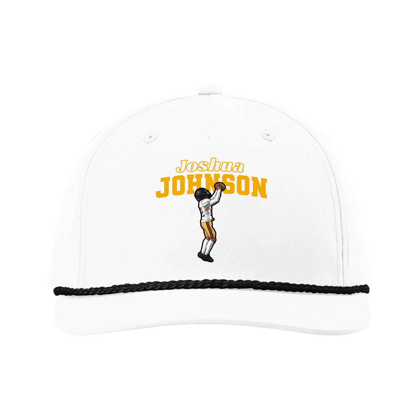 Five-Panel Classic Rope Cap — Name Arch in White