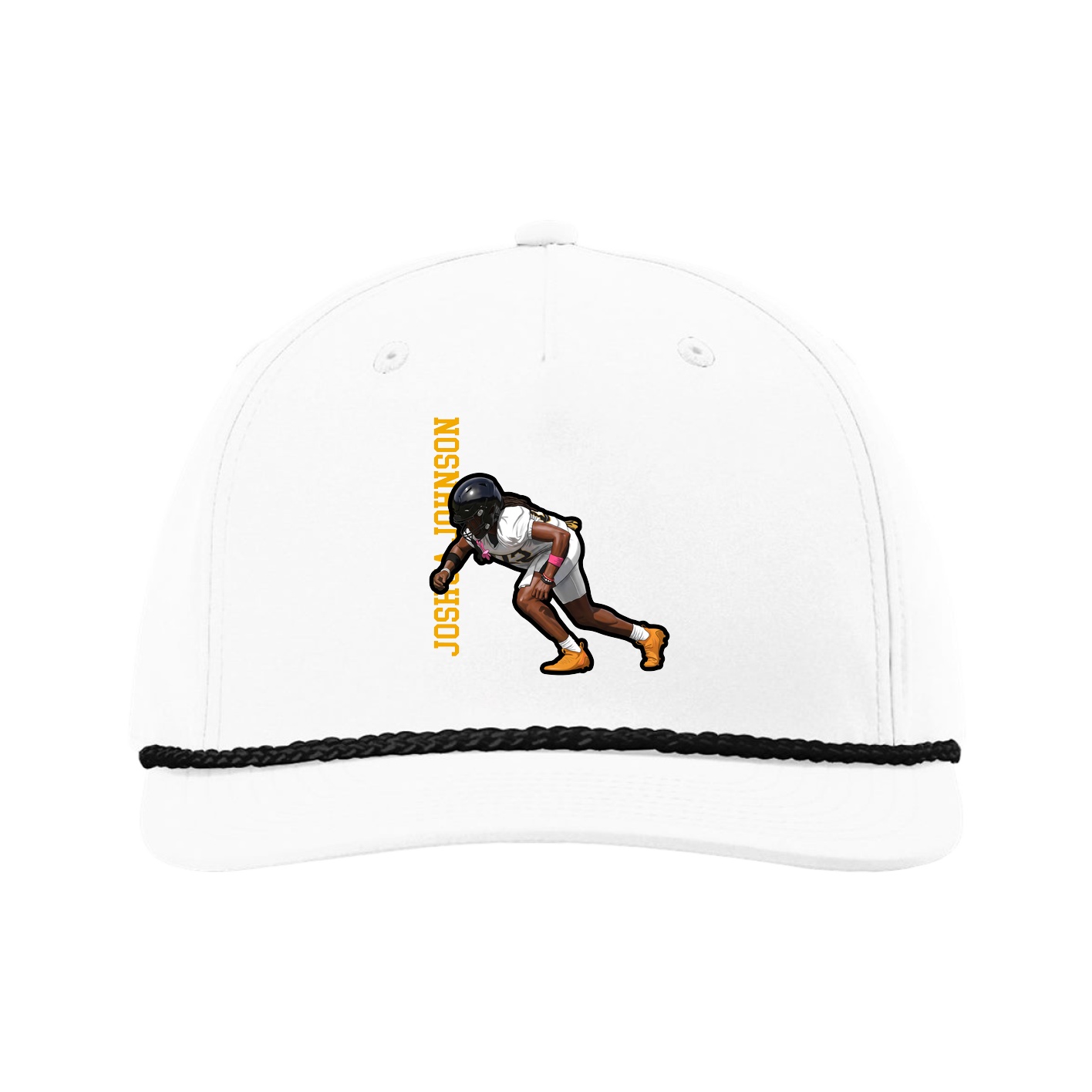 Five-Panel Classic Rope Cap — Name Vertical in White