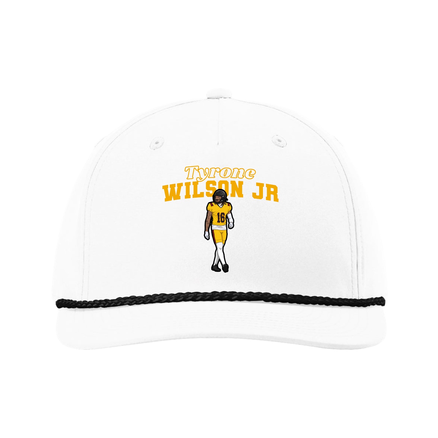 Five-Panel Classic Rope Cap — Name Arch in White