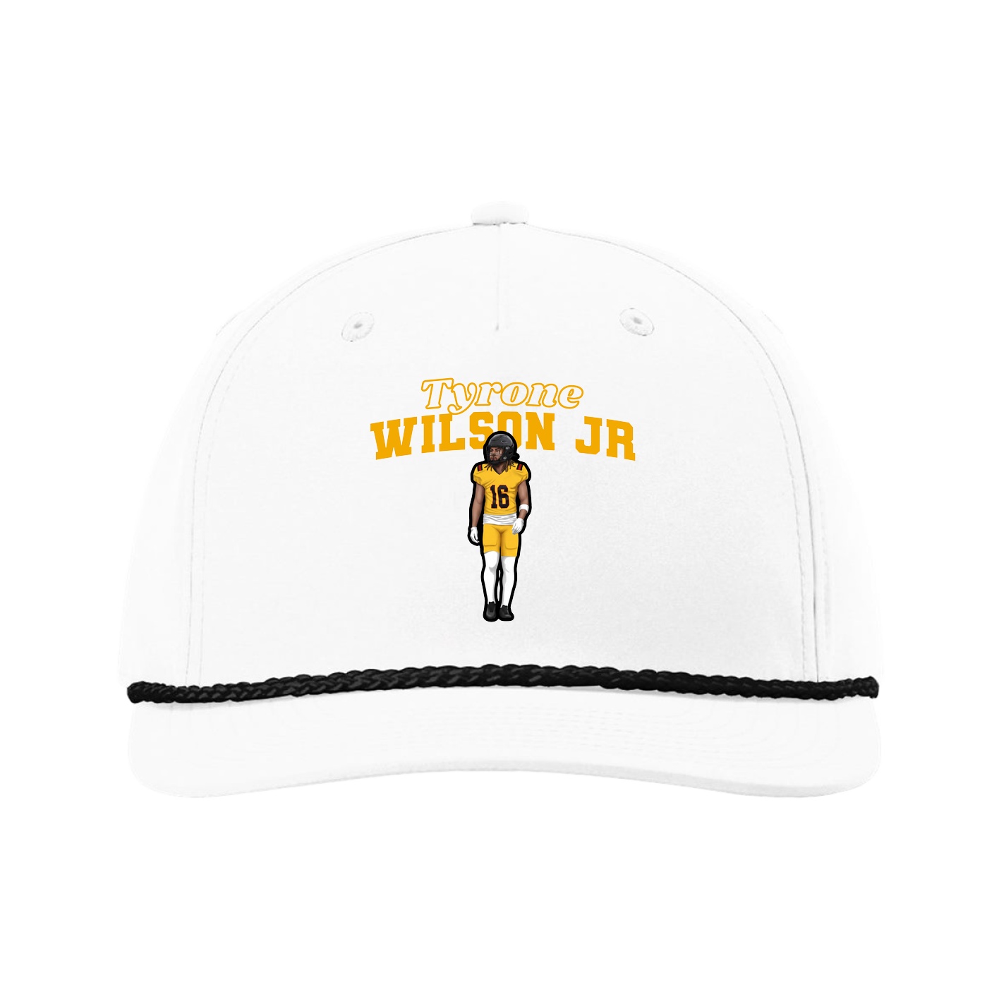 Five-Panel Classic Rope Cap — Name Arch in White