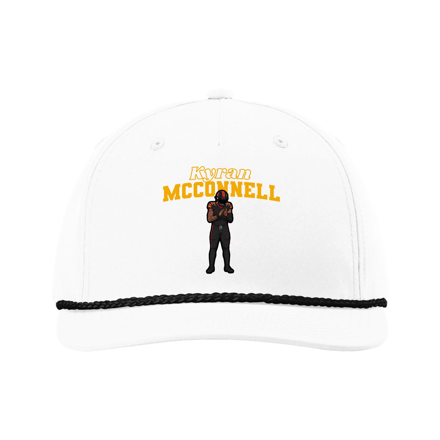 Five-Panel Classic Rope Cap — Name Arch in White