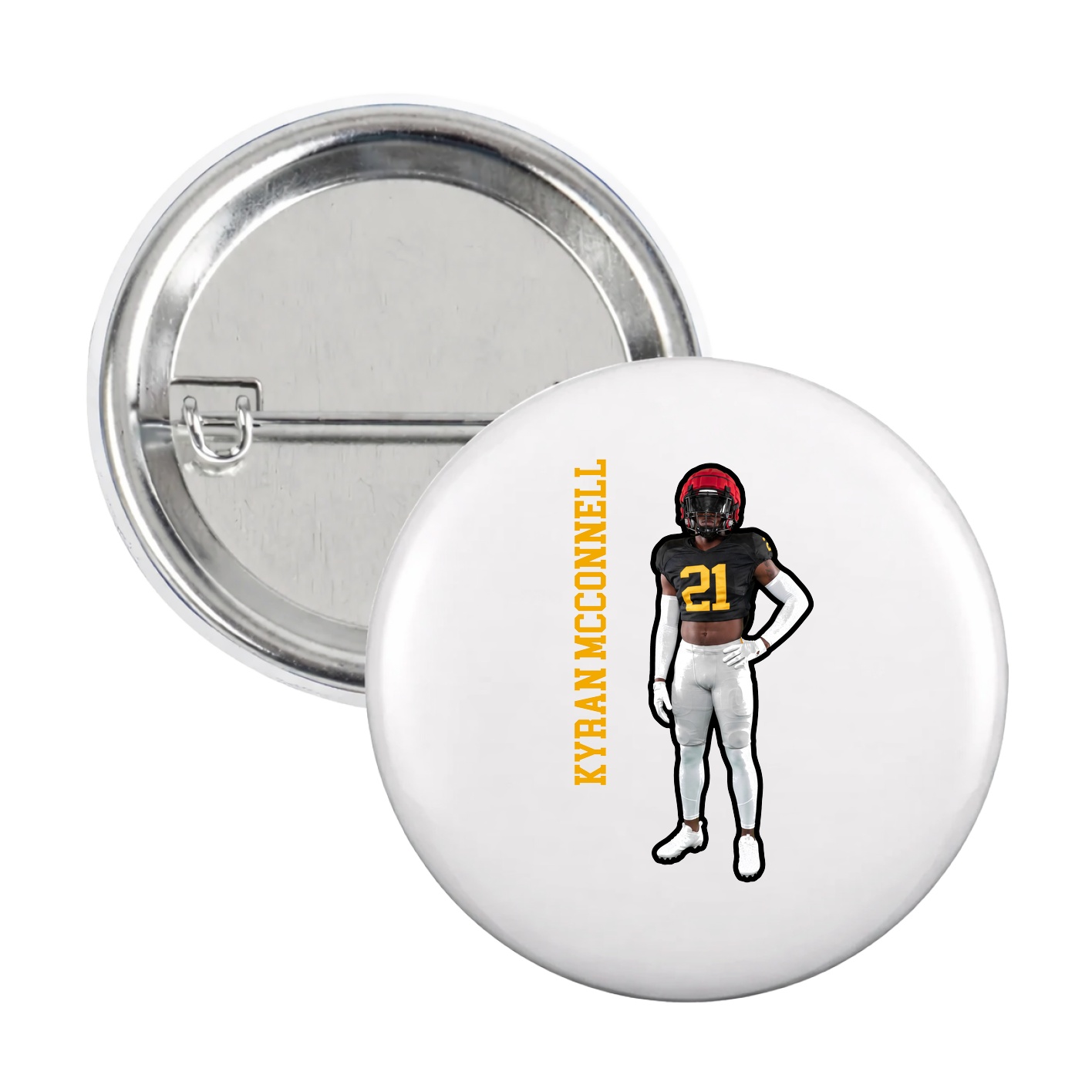 Game Day Button — Name Vertical in White