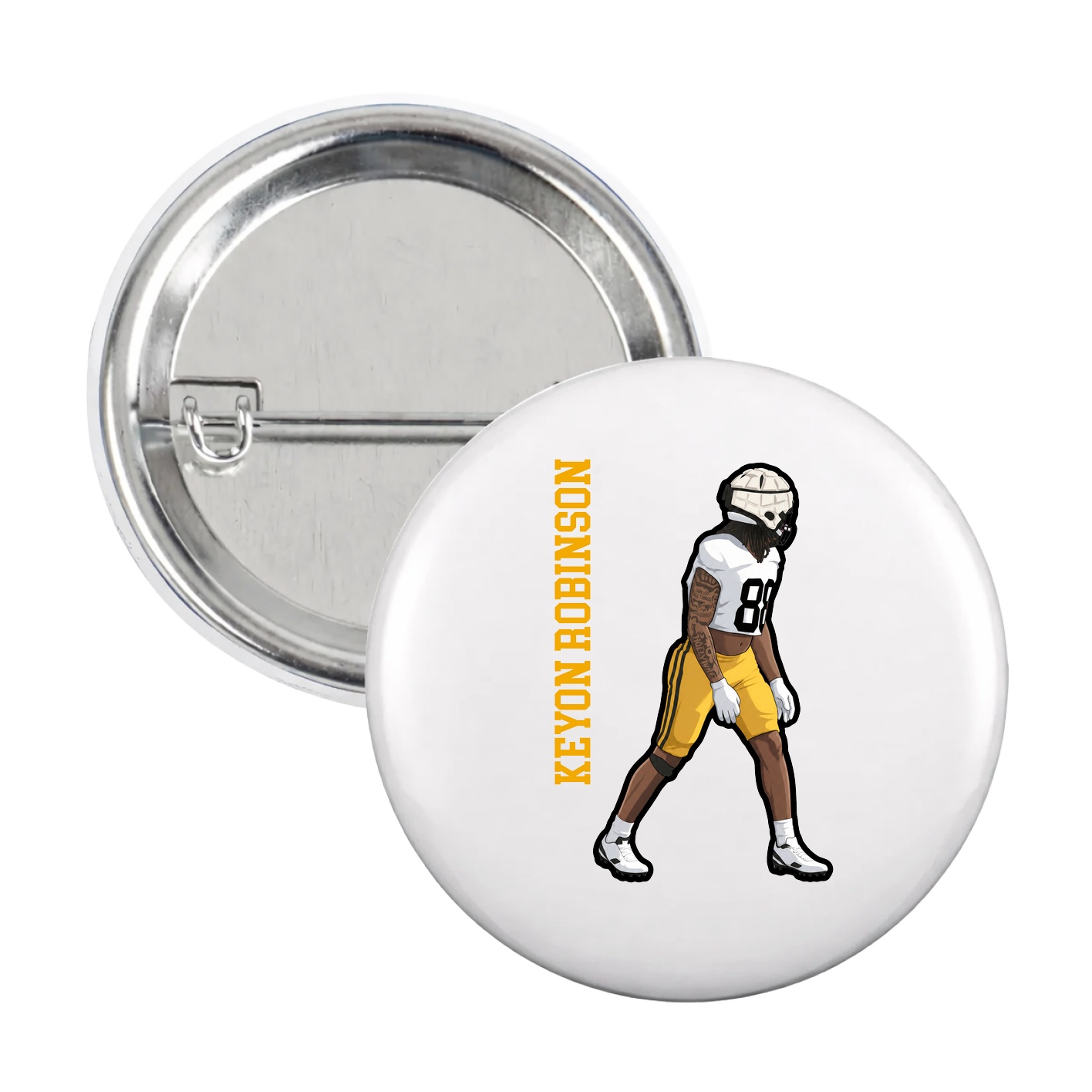 Game Day Button — Name Vertical in White