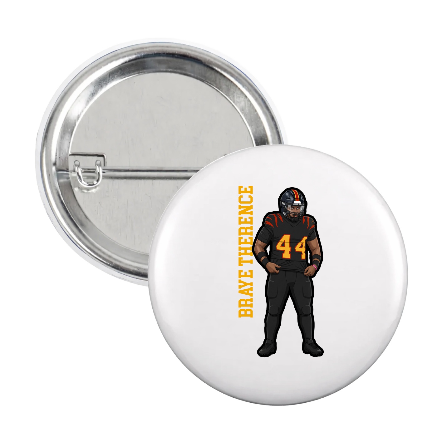 Game Day Button — Name Vertical in White