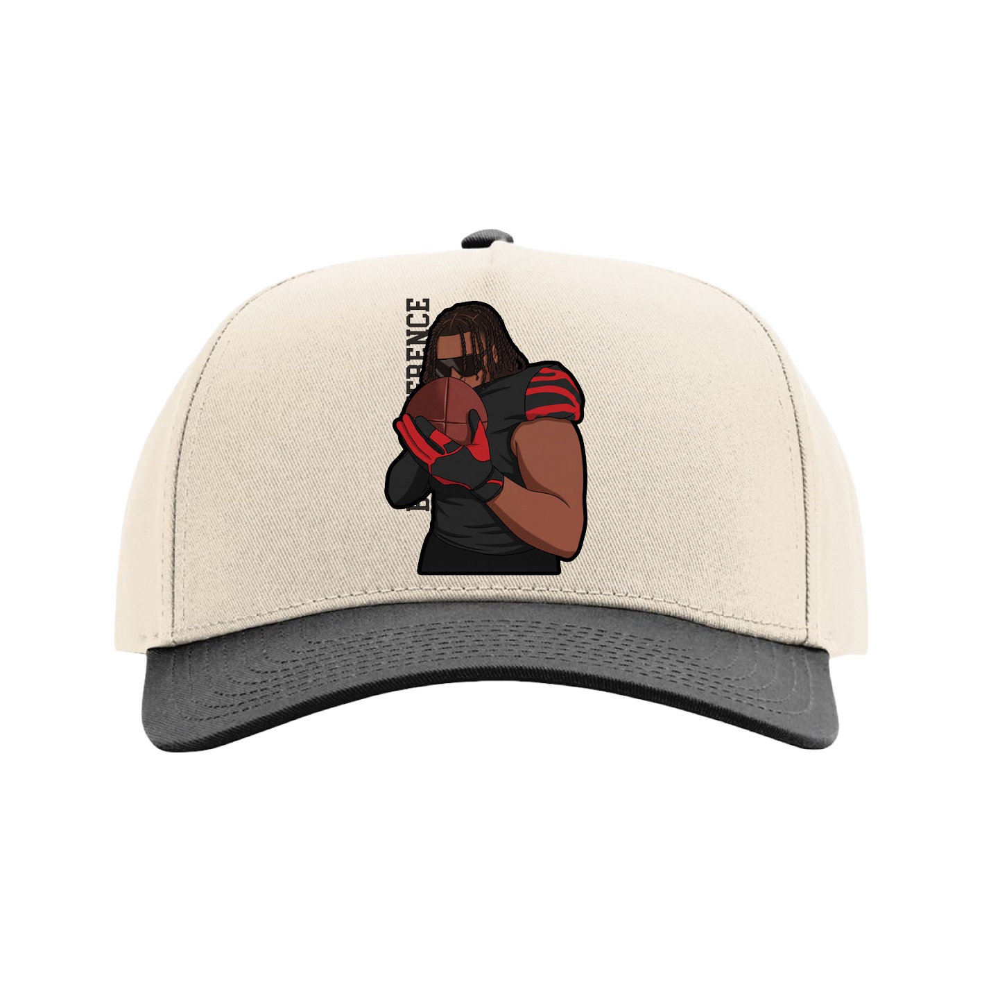 Full Fabric Five-Panel Champ Cap — Name Vertical in Cream/Black