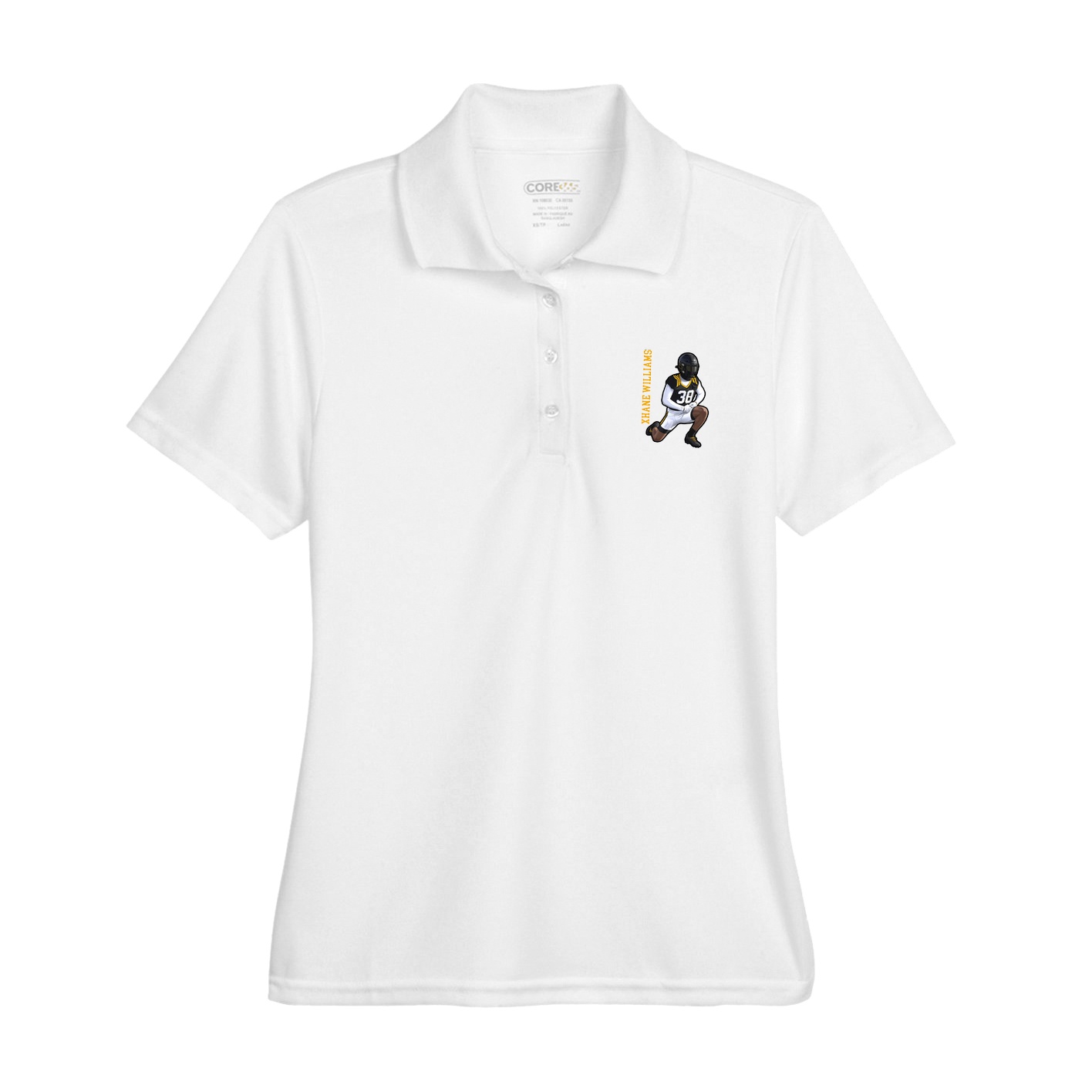 Womens Performance Polo — Name Vertical in White