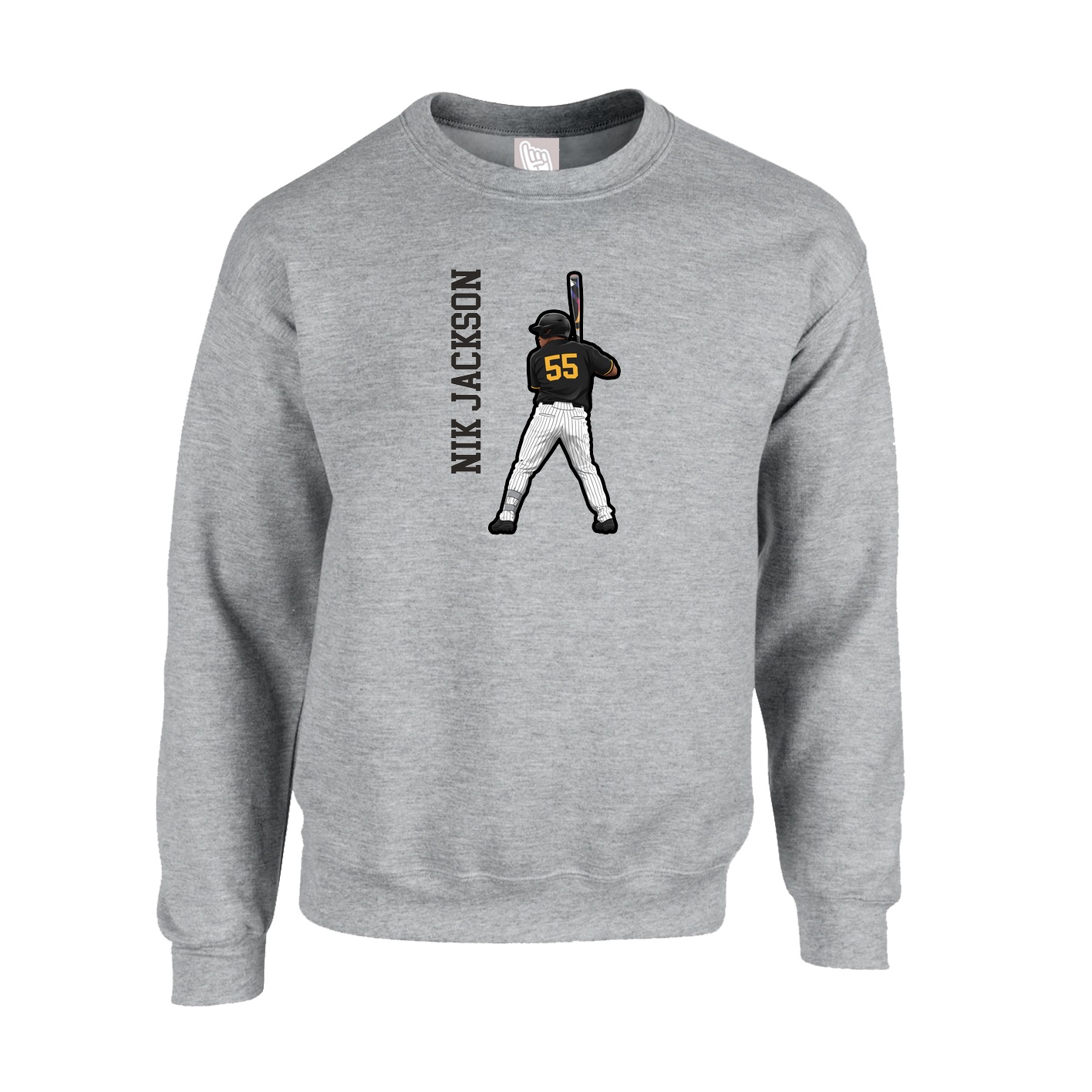 Fleece Crew — Name Vertical in Grey
