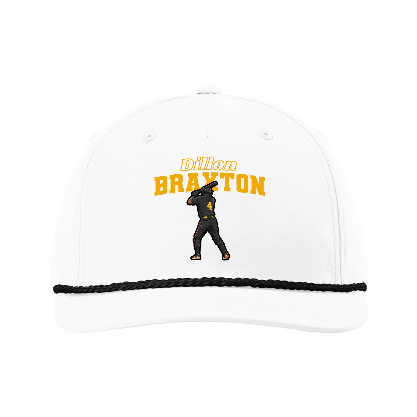 Five-Panel Classic Rope Cap — Name Arch in White