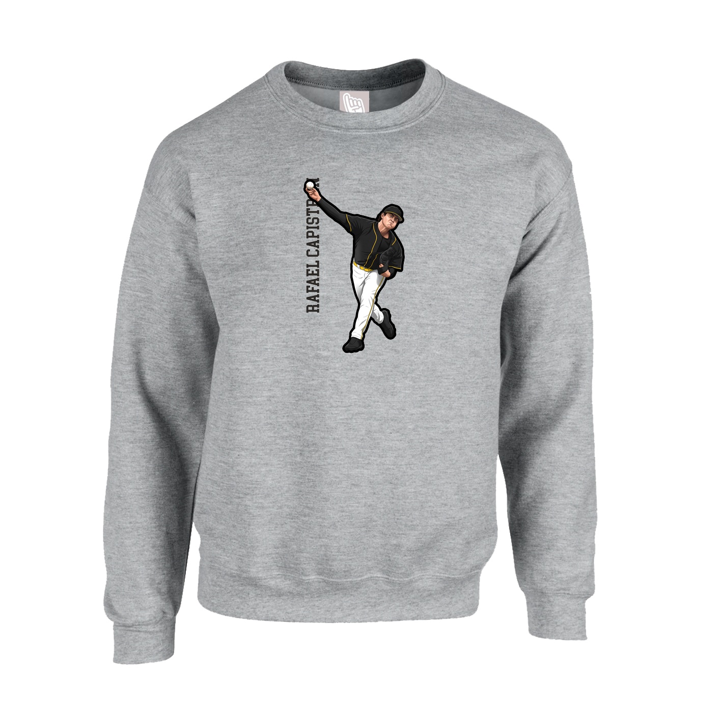 Fleece Crew — Name Vertical in Grey