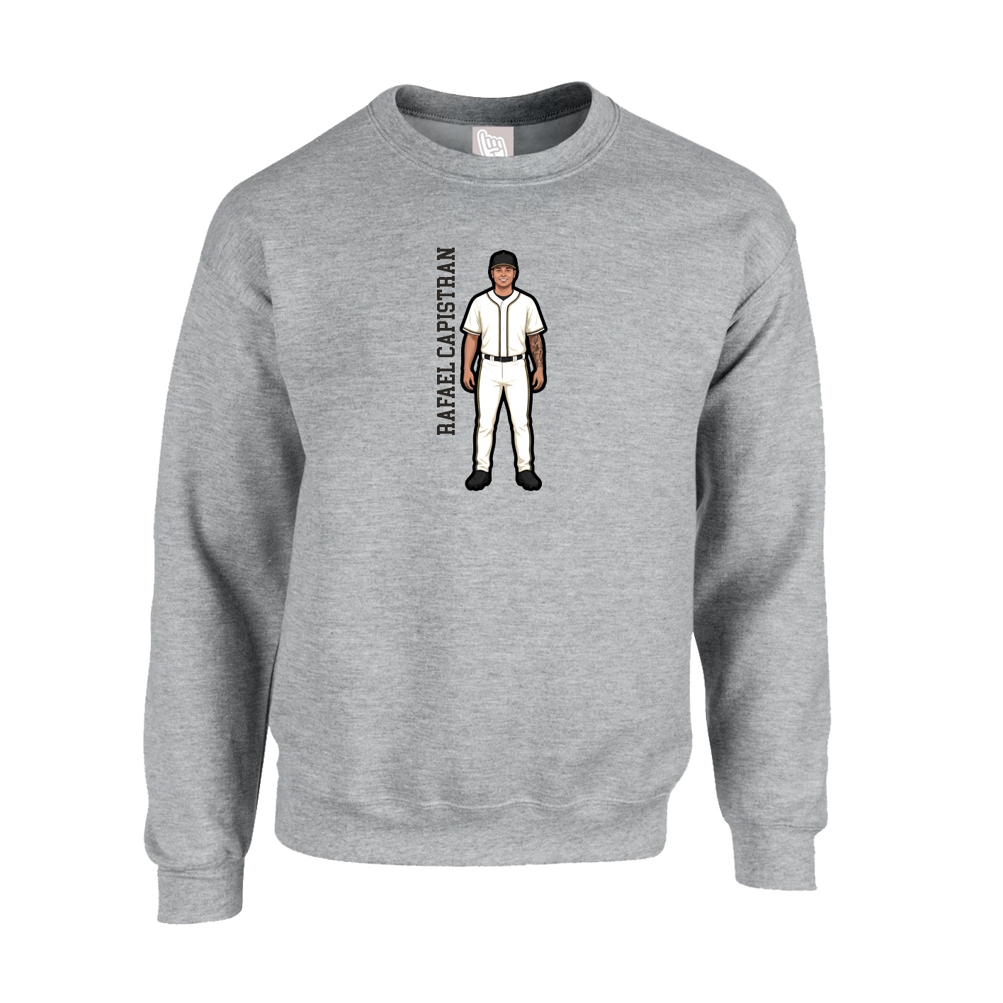 Fleece Crew — Name Vertical in Grey