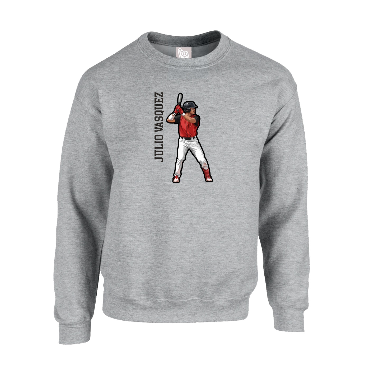 Fleece Crew — Name Vertical in Grey