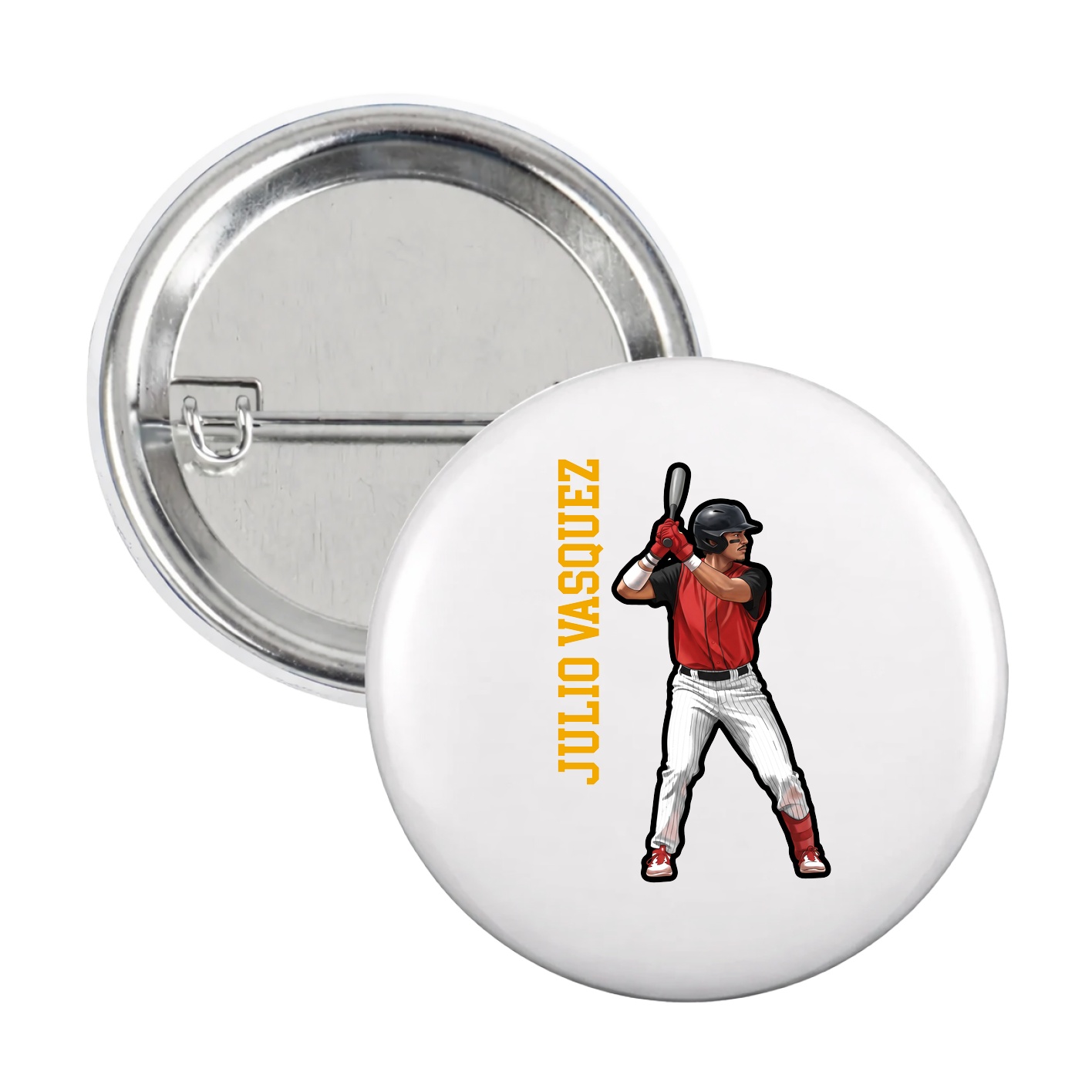 Game Day Button — Name Vertical in White