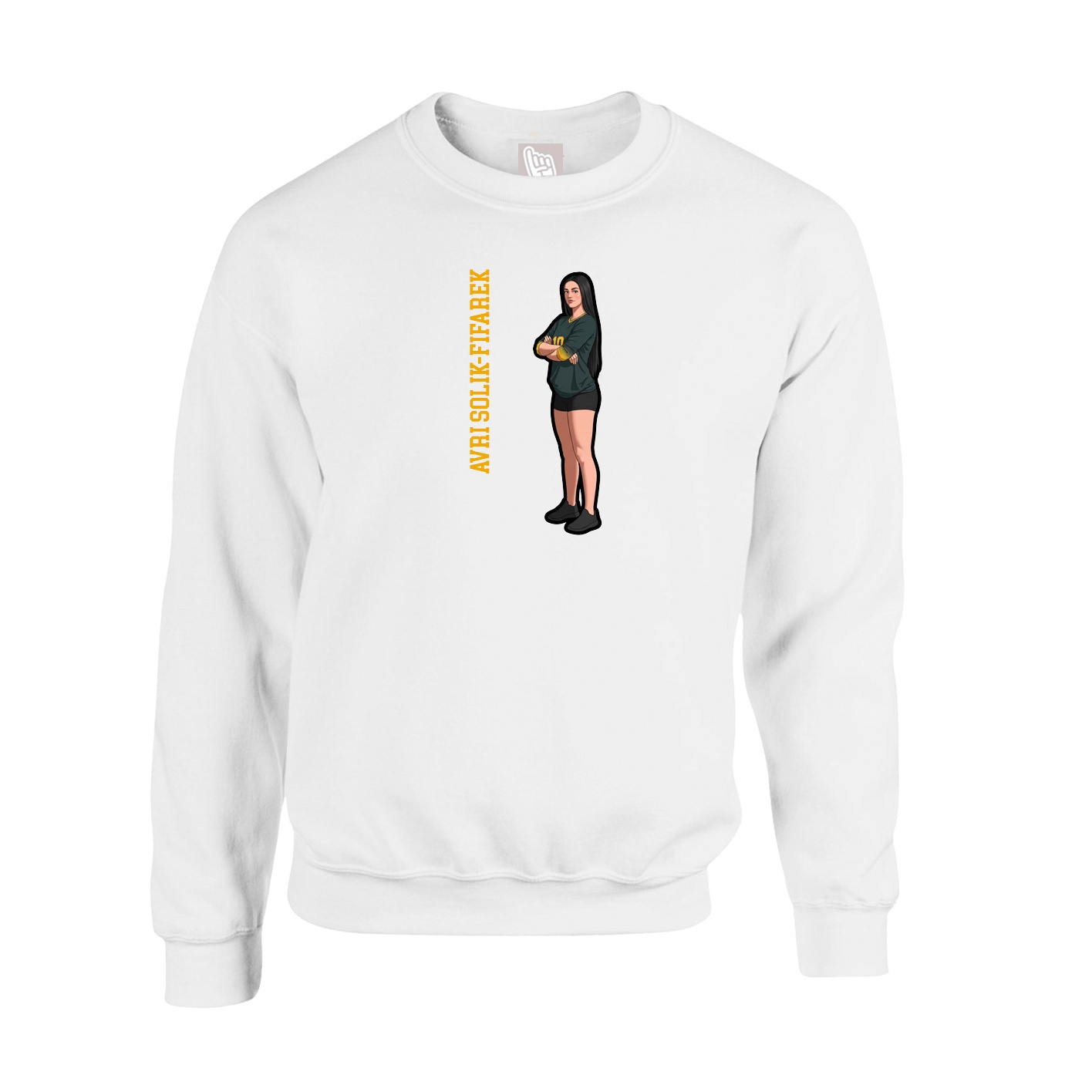Fleece Crew — Name Vertical in White