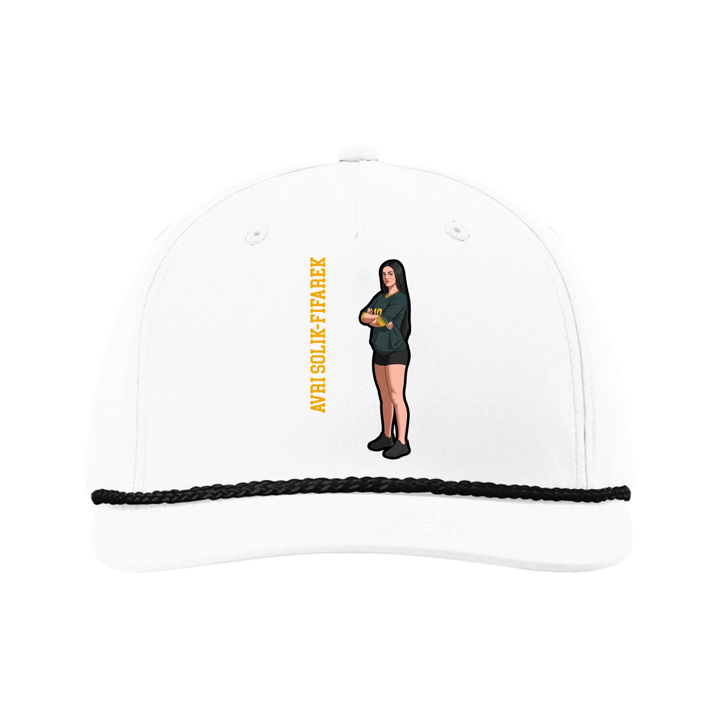 Five-Panel Classic Rope Cap — Name Vertical in White