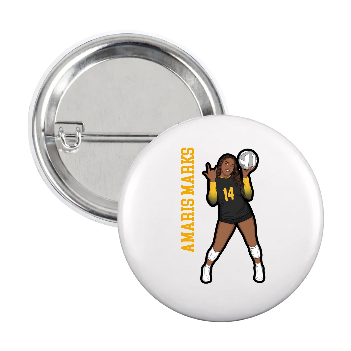 Game Day Button — Name Vertical in White