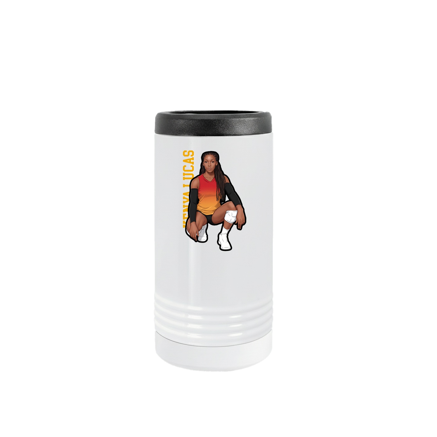 Slim Beverage Holder — Name Vertical in White