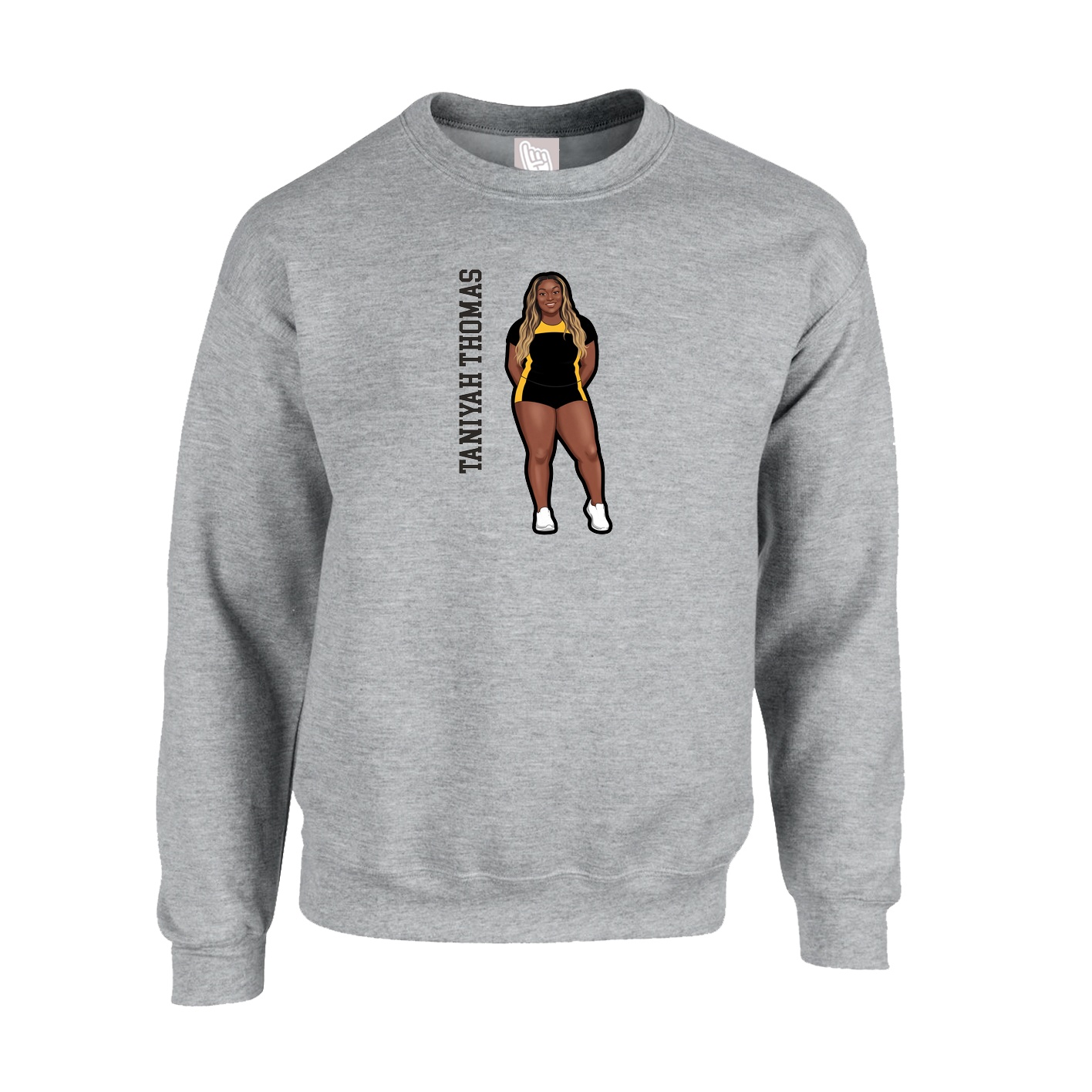 Fleece Crew — Name Vertical in Grey