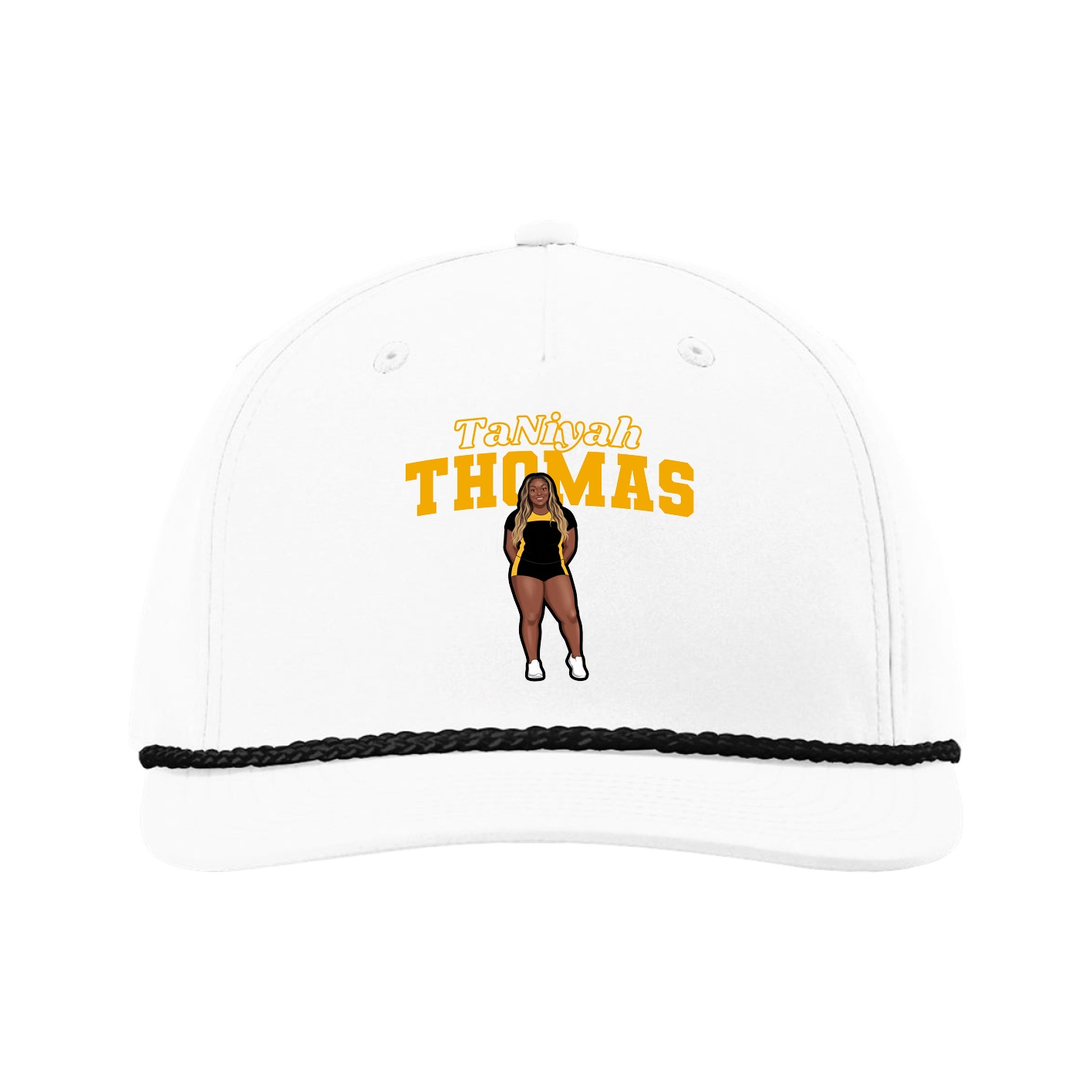 Five-Panel Classic Rope Cap — Name Arch in White