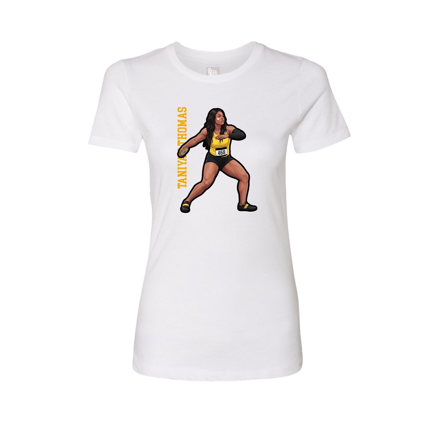 Fitted Women's Tee — Name Vertical in White