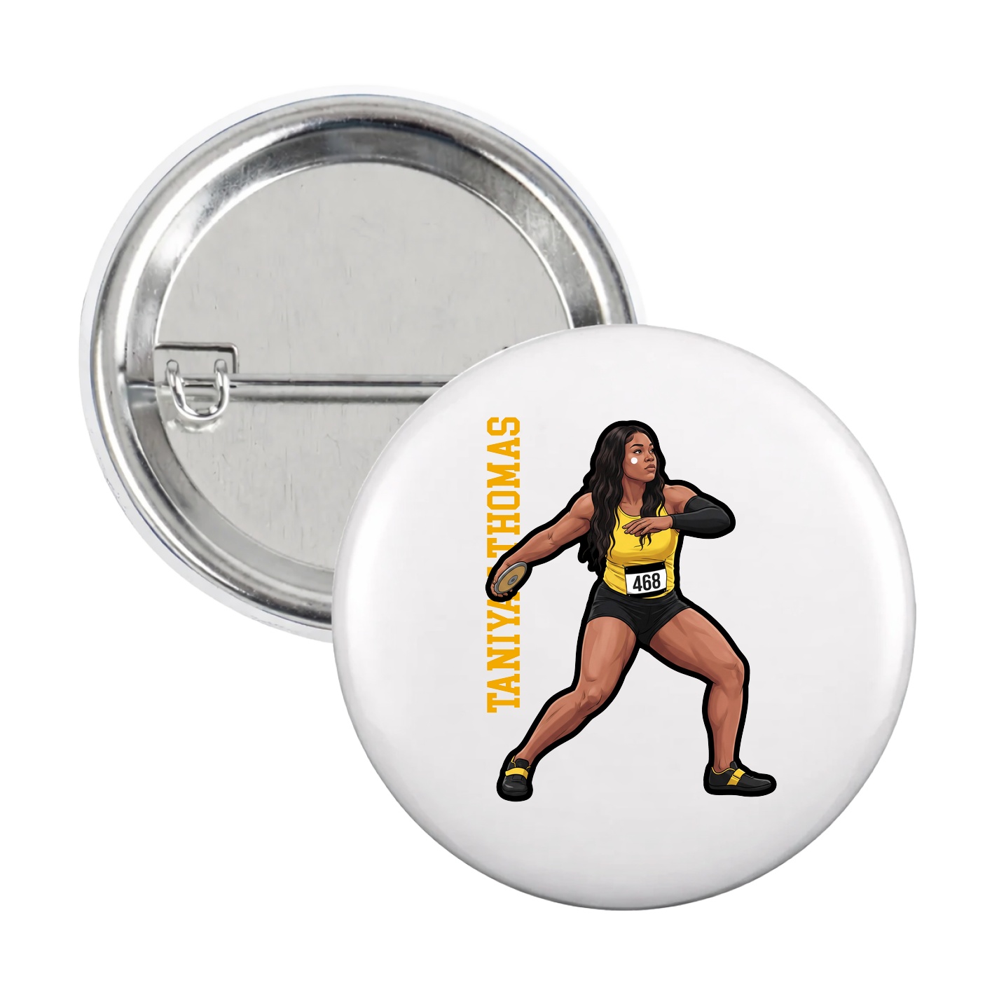 Game Day Button — Name Vertical in White