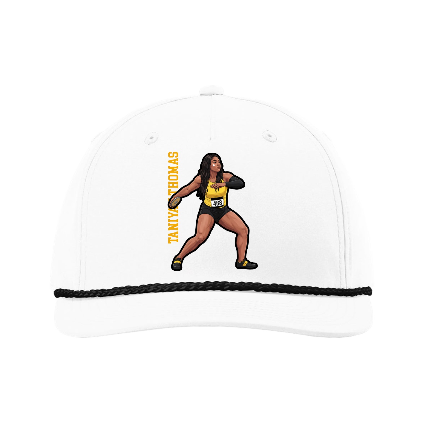 Five-Panel Classic Rope Cap — Name Vertical in White