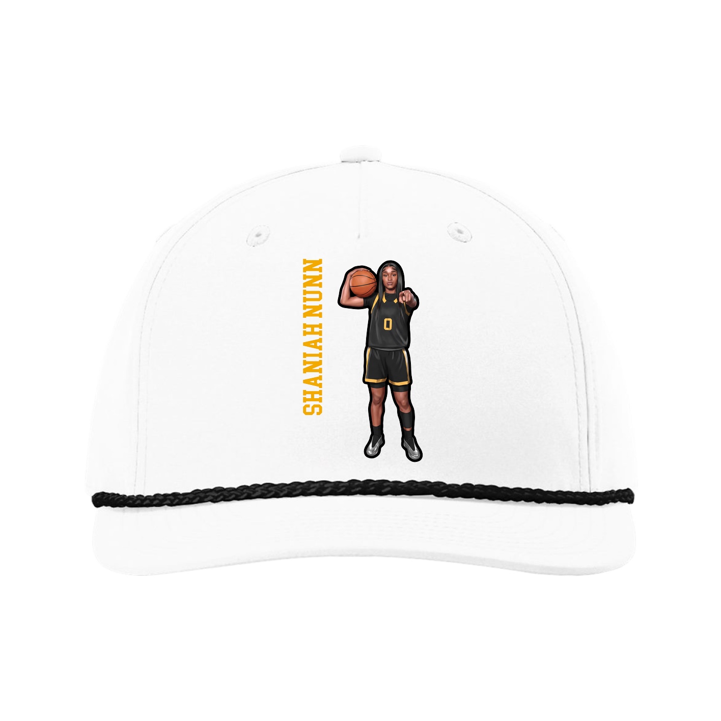Five-Panel Classic Rope Cap — Name Vertical in White