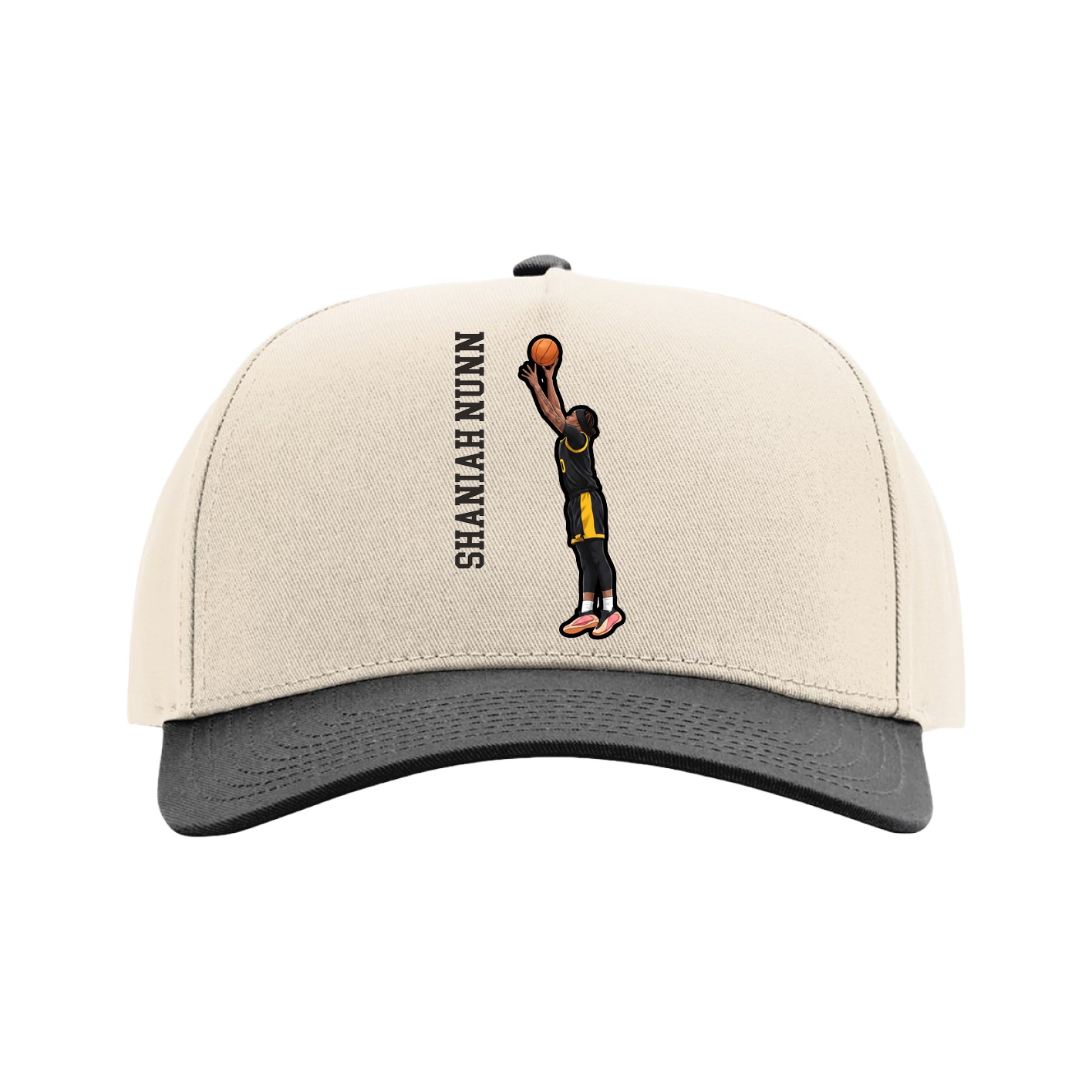 Full Fabric Five-Panel Champ Cap — Name Vertical in Cream/Black