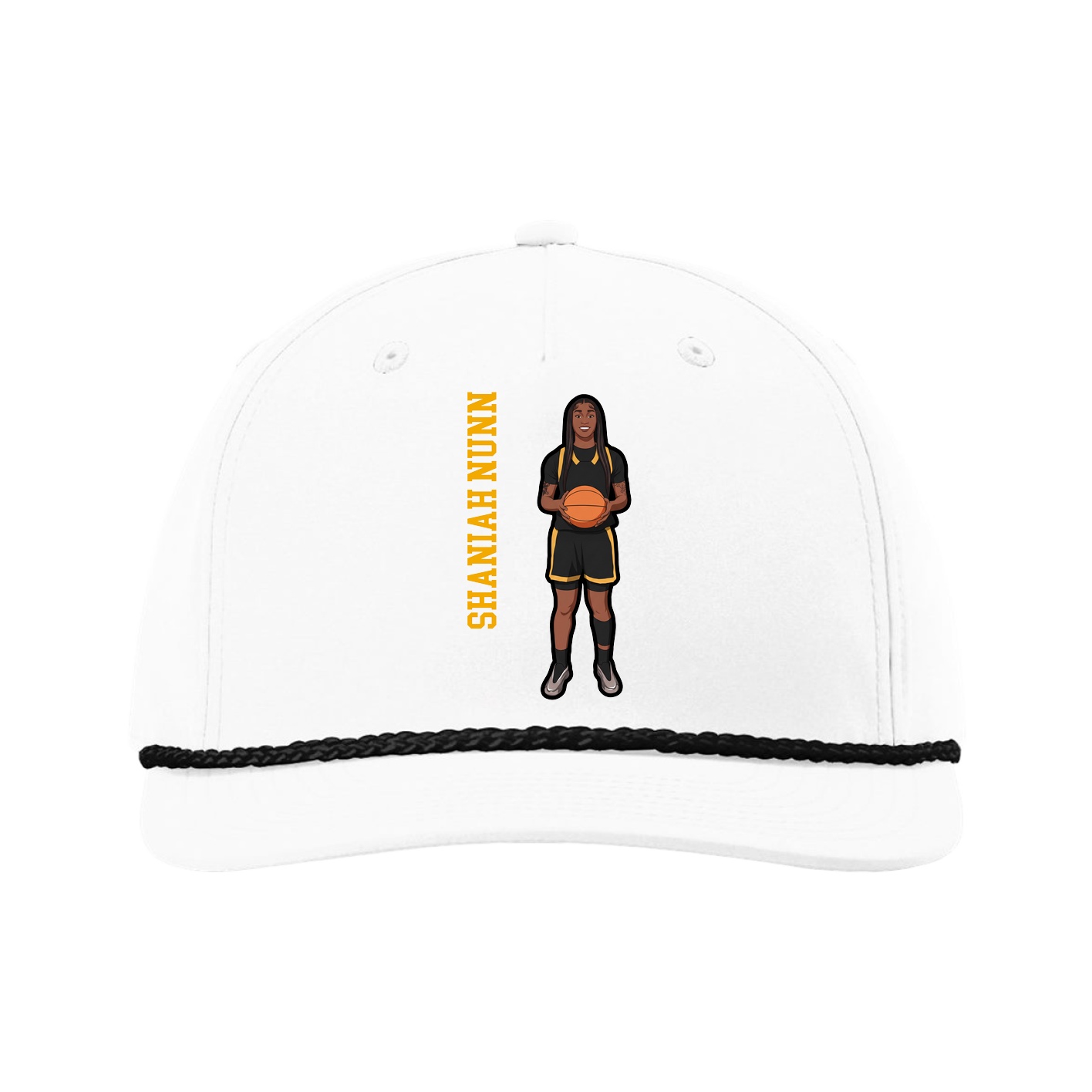 Five-Panel Classic Rope Cap — Name Vertical in White